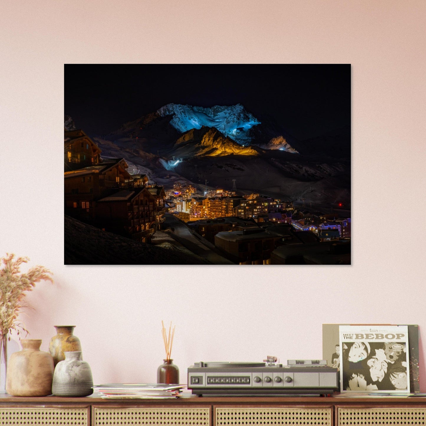 Vente Photo de Val Thorens et de l'Aiguille Peclet de nuit, Savoie - Tableau photo alu montagne