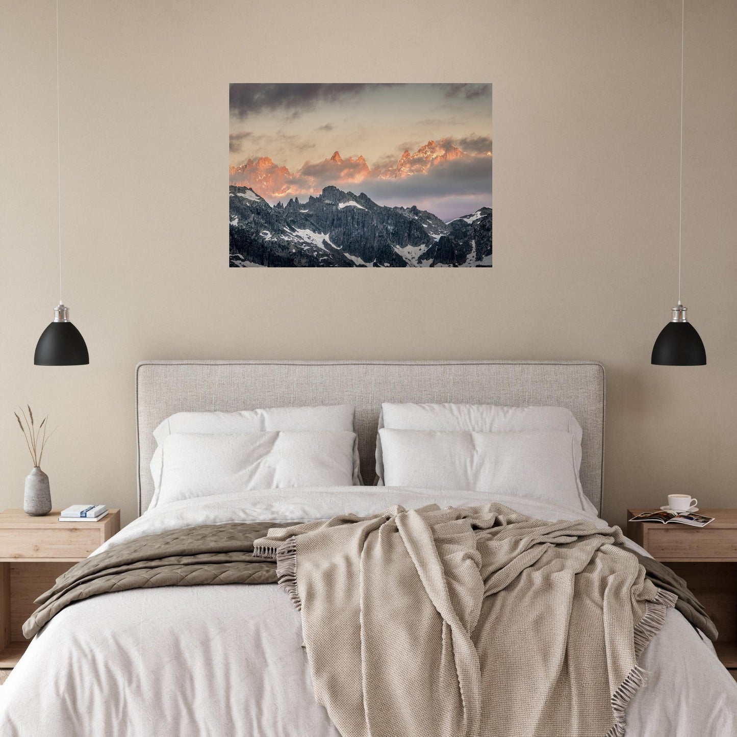 Vente Photo des aiguilles du Mont-Blanc au coucher de soleil - Tableau photo alu montagne