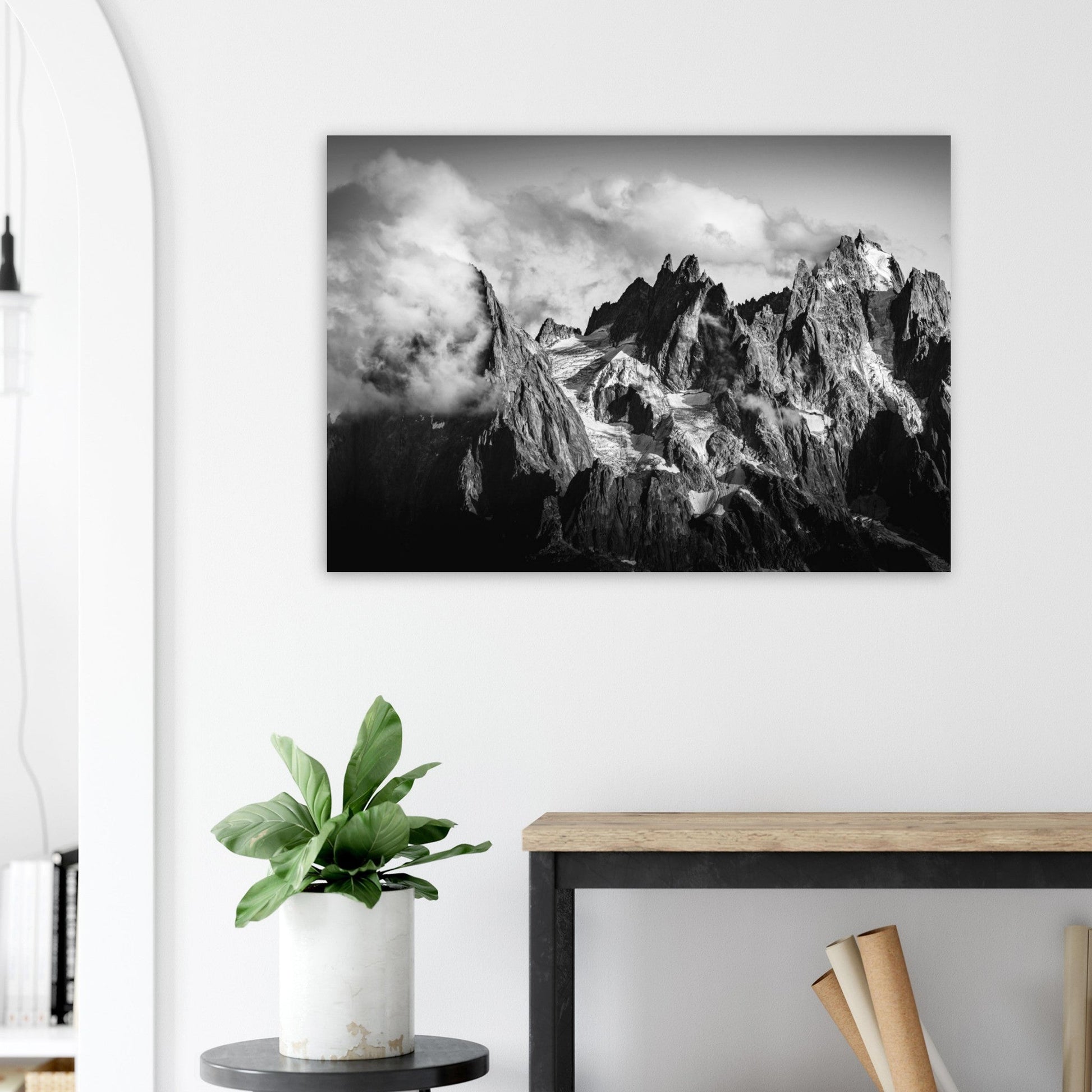 Vente Photo des Aiguilles du Mont-Blanc - Noir & Blanc - Tableau photo alu montagne