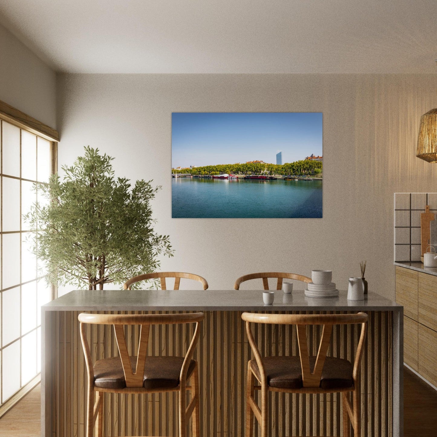 Tableau photo Photo des Berges du Rhone et Tour Incity, Lyon — tirage aluminium Dibond mat, fabrication française, prêt à accrocher