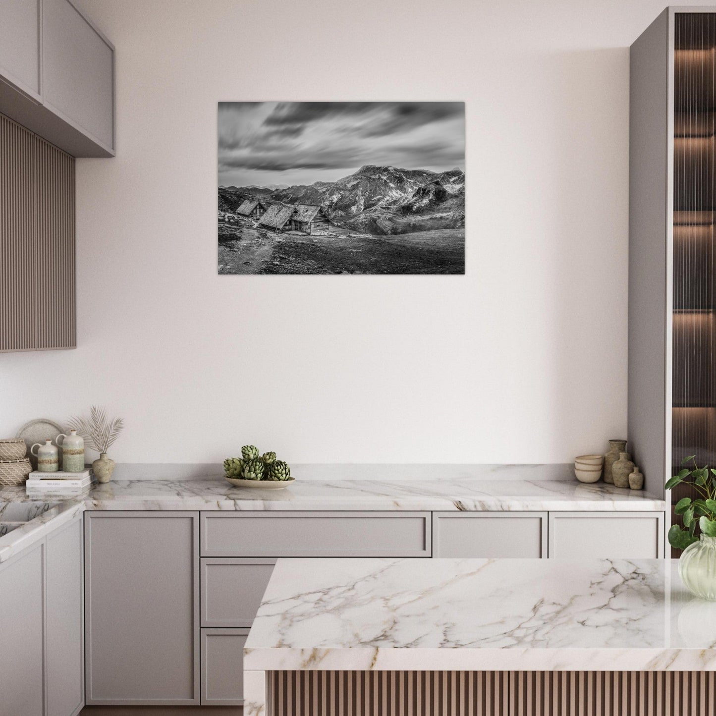 Tableau photo Photo des refuges de la Valette, Vanoise - Noir & Blanc — tirage aluminium Dibond mat, fabrication française, prêt à accrocher