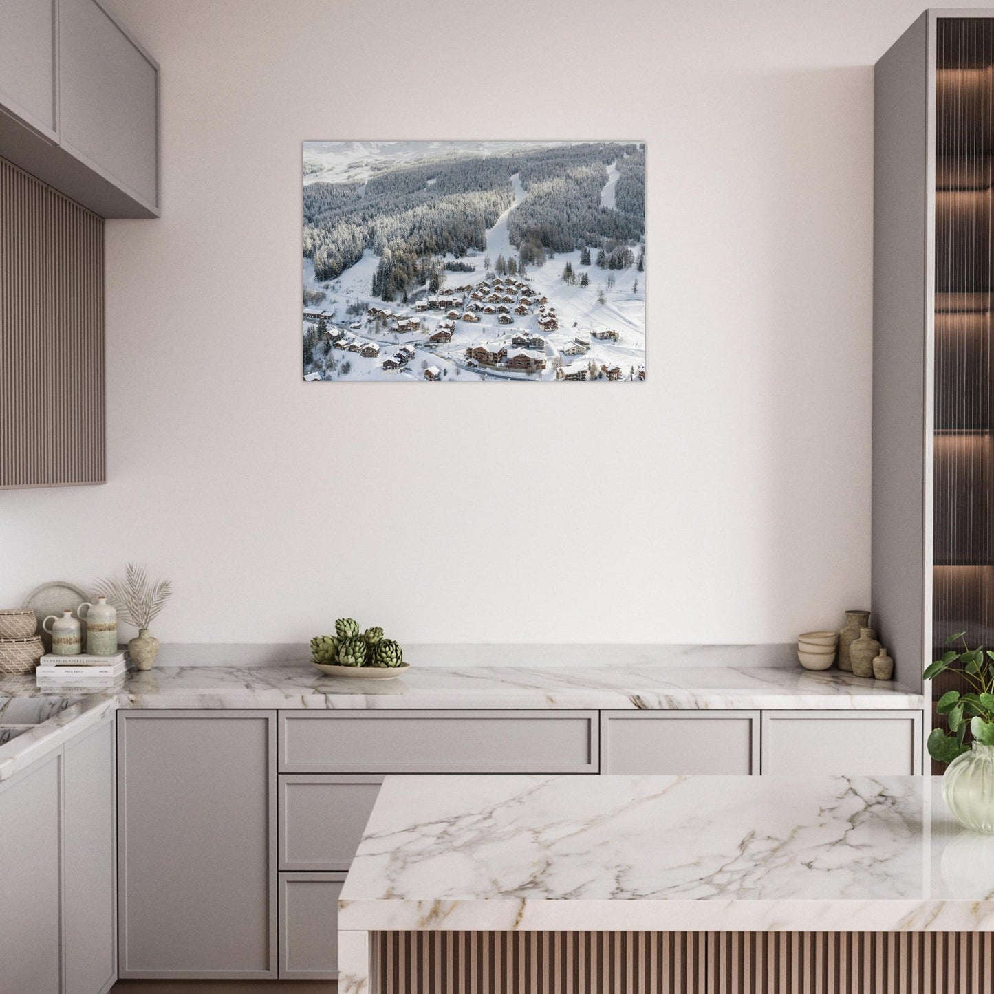 Tableau photo Photo drone de Peisey - Nancroix en hiver, Parc national de la Vanoise — tirage aluminium Dibond mat, fabrication française, prêt à accrocher