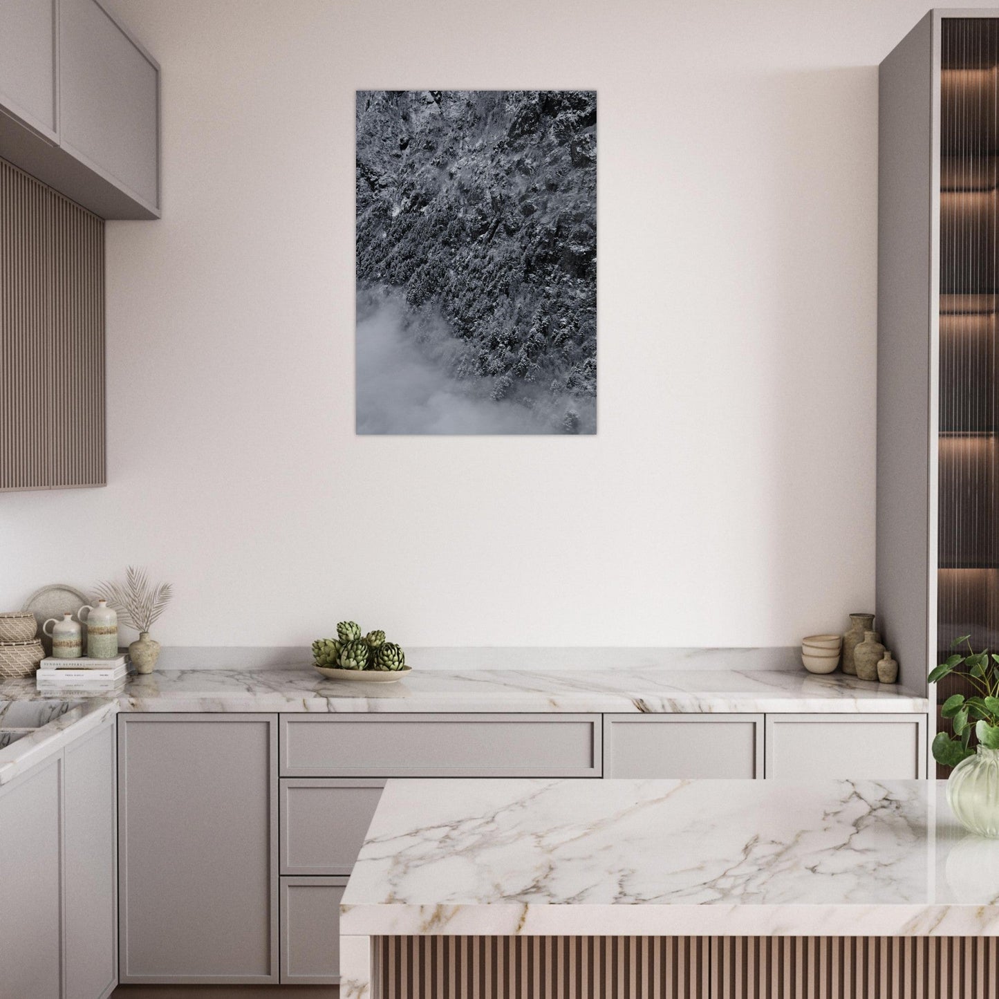 Tableau photo Photo drone de sapins enneigés, Massif des Ecrins 2 — tirage aluminium Dibond mat, fabrication française, prêt à accrocher