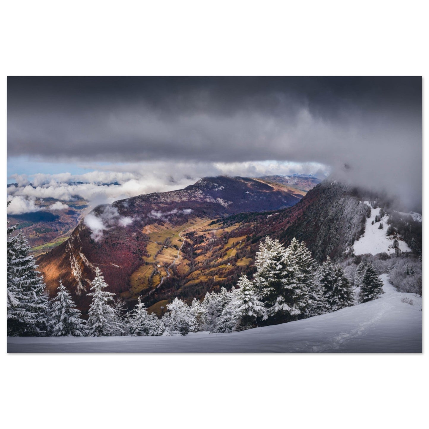 Vente Photo du col des Prés sous la neige, Massif des Bauges - Tableau photo alu montagne