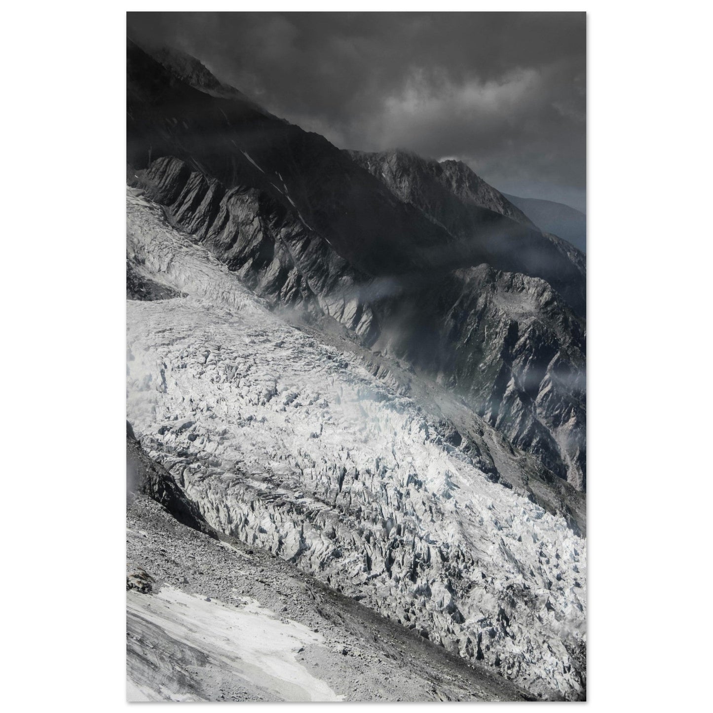 Vente Photo du glacier de l'Aiguille du Midi, Chamonix-Mont-Blanc - Noir & Blanc - Tableau photo alu montagne