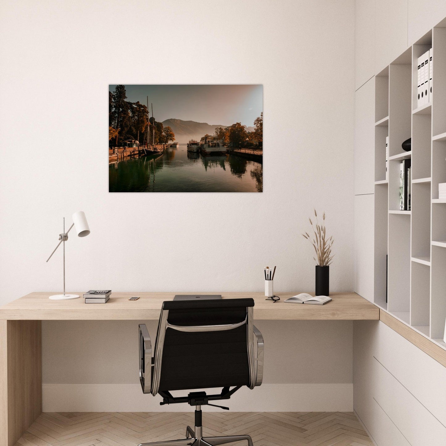 Tableau photo Photo du Lac d'Annecy au coucher du soleil — tirage aluminium Dibond mat, fabrication française, prêt à accrocher