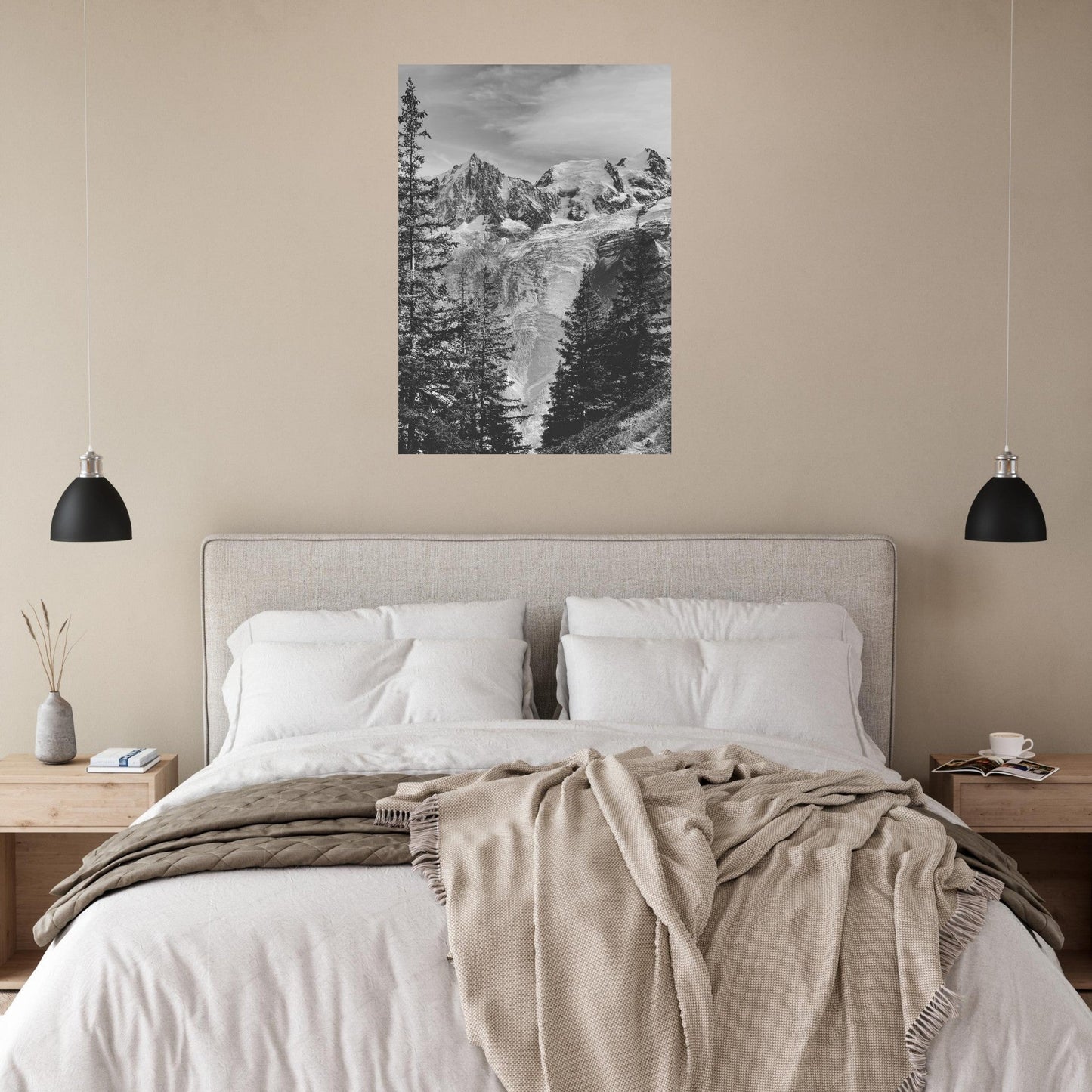 Tableau photo Photo du Mont - Blanc depuis Chamonix - Noir & Blanc — tirage aluminium Dibond mat, fabrication française, prêt à accrocher