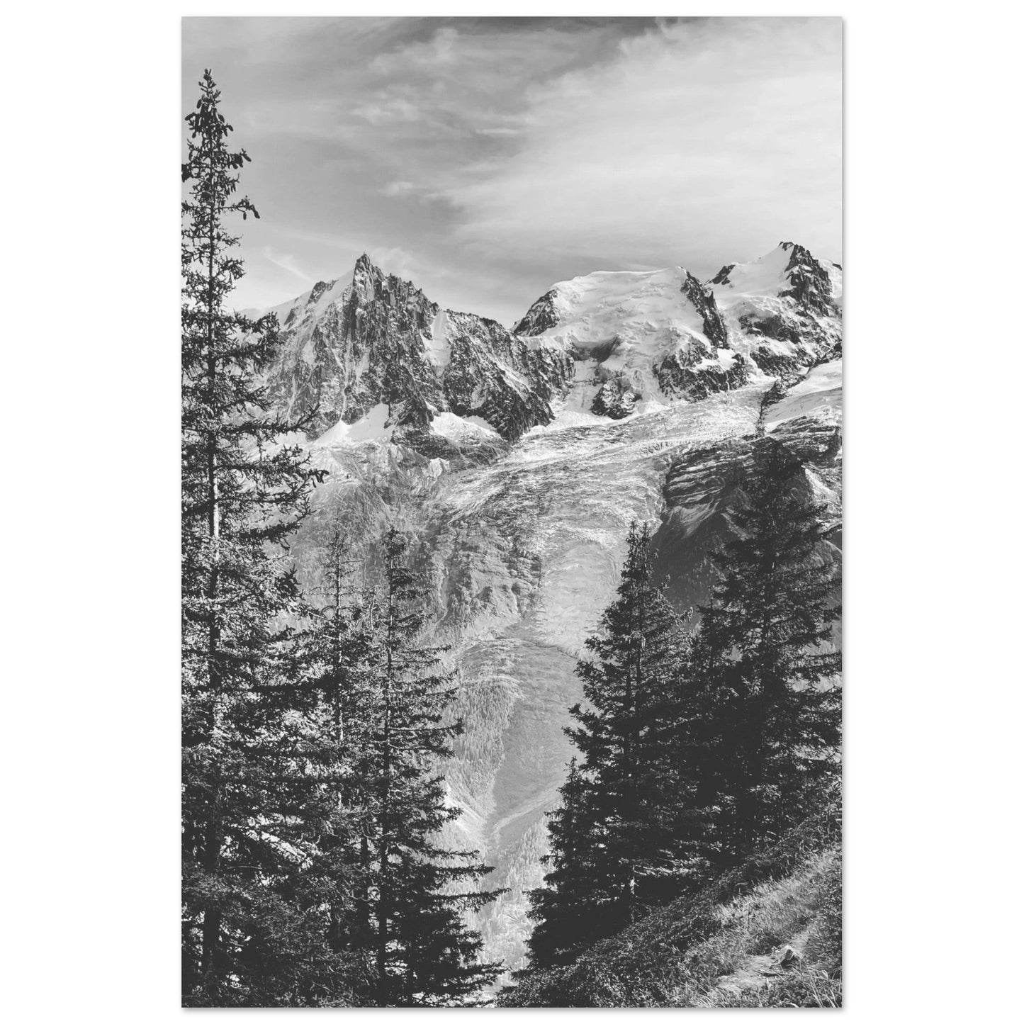 Vente Photo du Mont-Blanc depuis Chamonix - Noir & Blanc - Tableau photo alu montagne