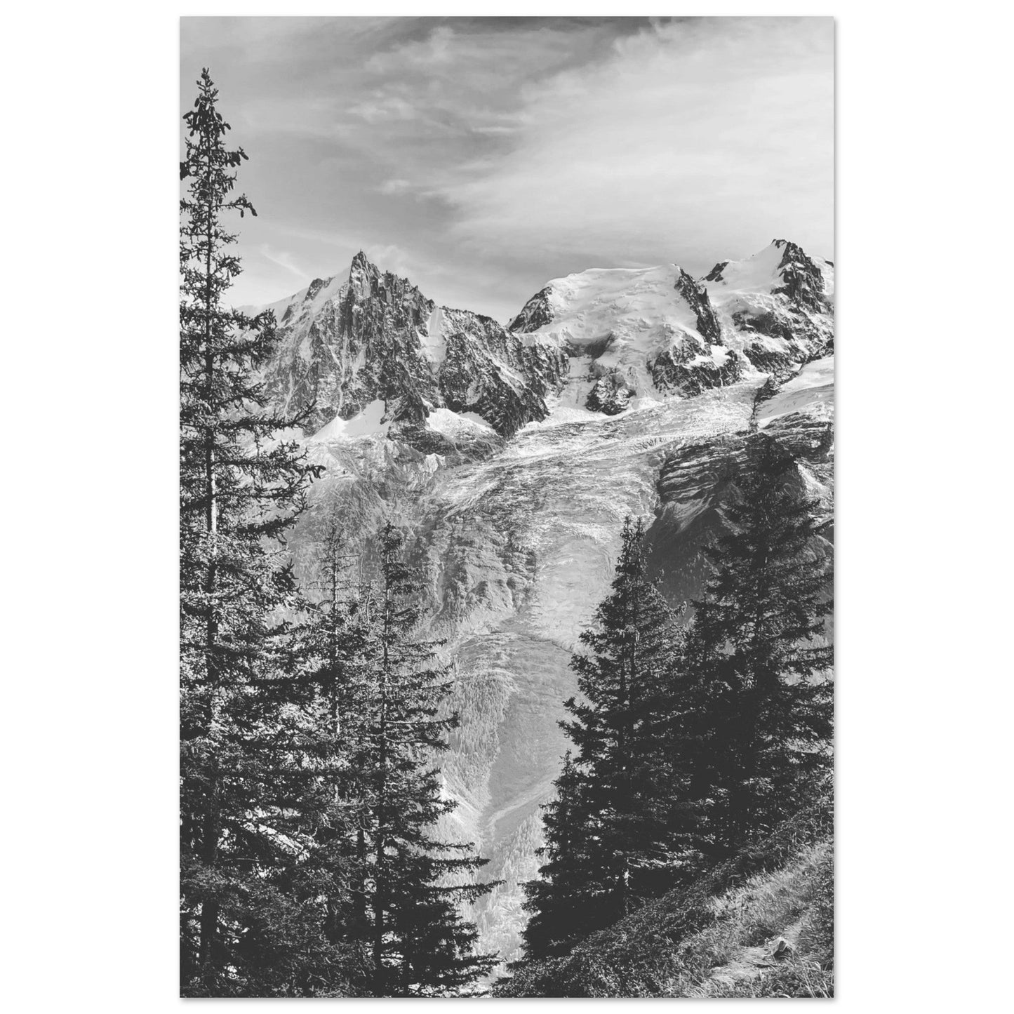 Vente Photo du Mont-Blanc depuis Chamonix - Noir & Blanc - Tableau photo alu montagne