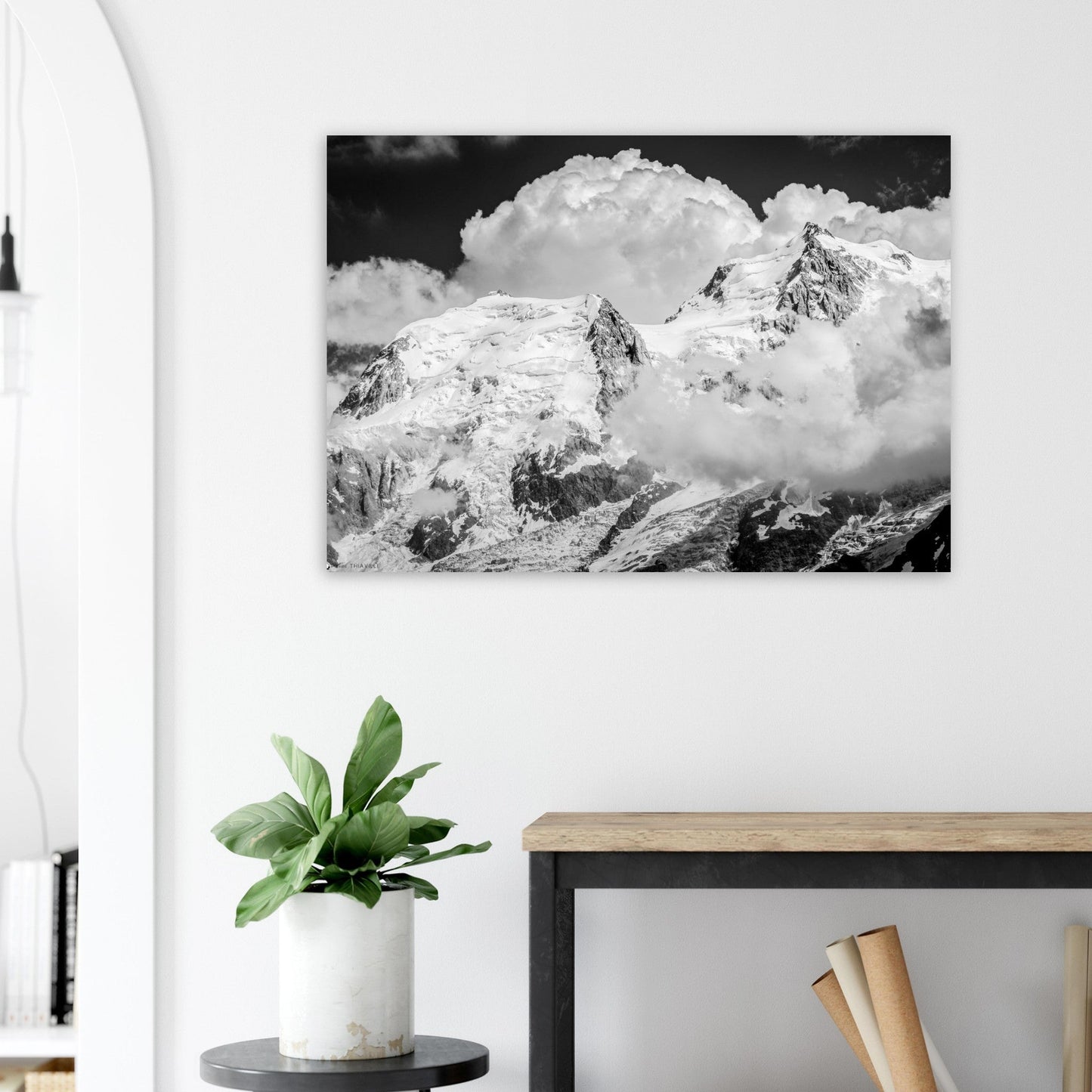Tableau photo Photo du Mont - Blanc du Tacul et Mont Maudit - Noir & Blanc — tirage aluminium Dibond mat, fabrication française, prêt à accrocher