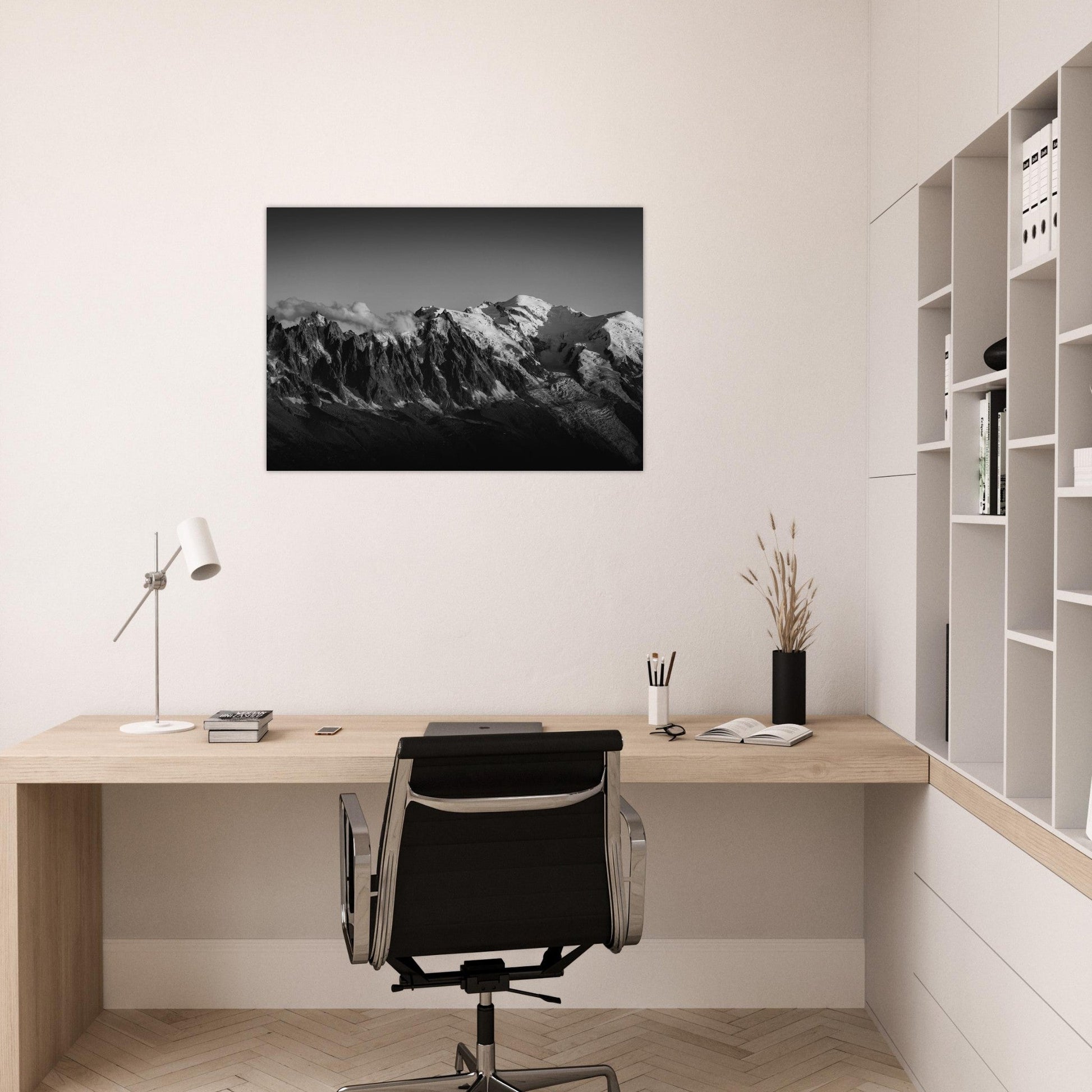 Vente Photo du Mont-Blanc et de ses aiguilles - Noir & Blanc - Tableau photo alu montagne