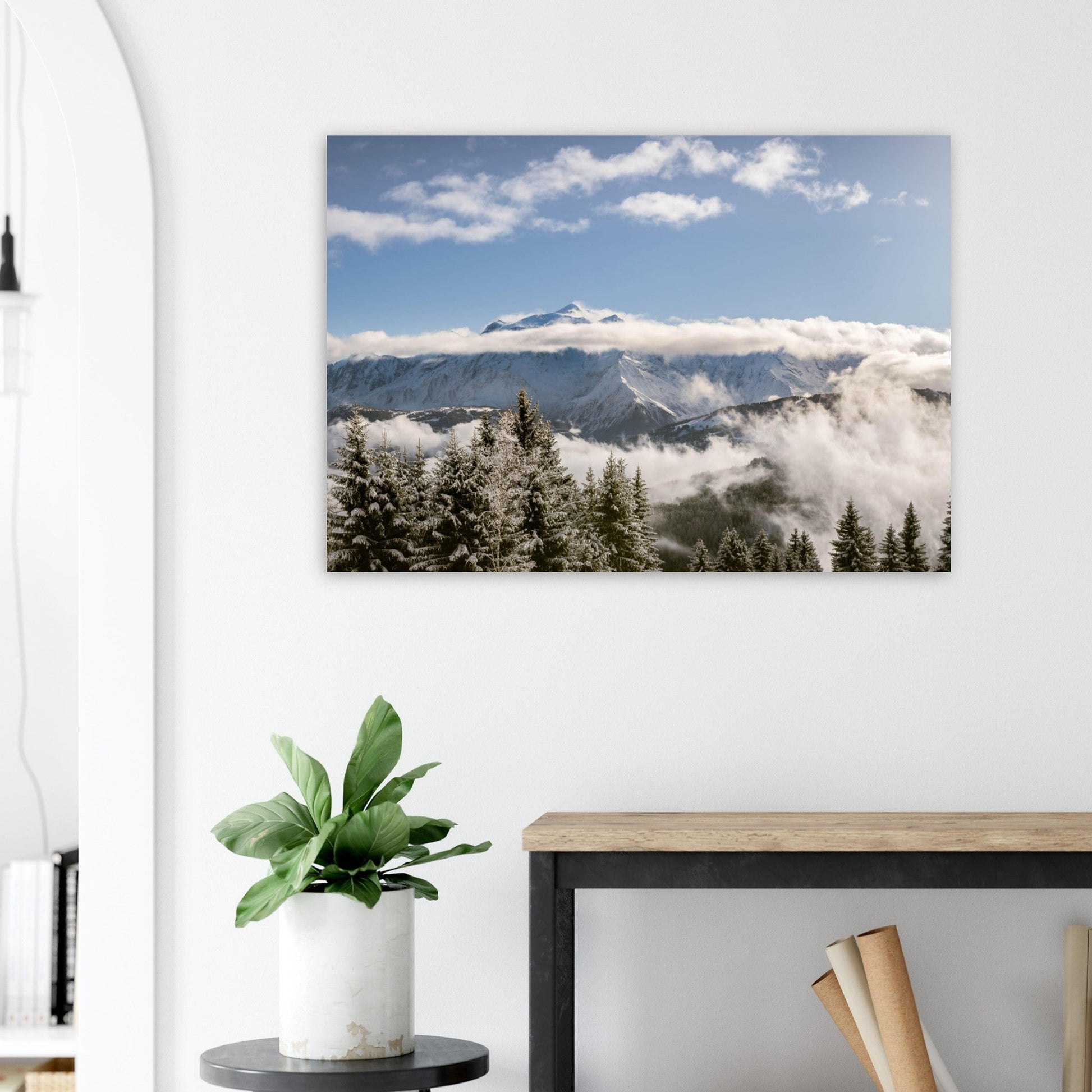 Vente Photo du Mont-Blanc et sapins enneigés - Tableau photo alu montagne