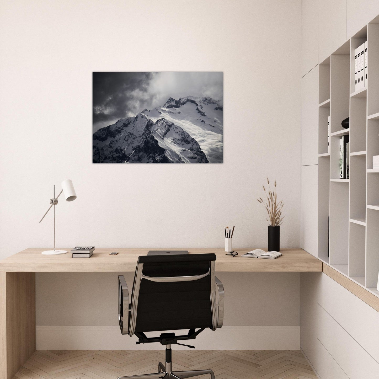Tableau photo Photo du Pic Blanc, Alpe d'Huez - Noir & Blanc 1 — tirage aluminium Dibond mat, fabrication française, prêt à accrocher