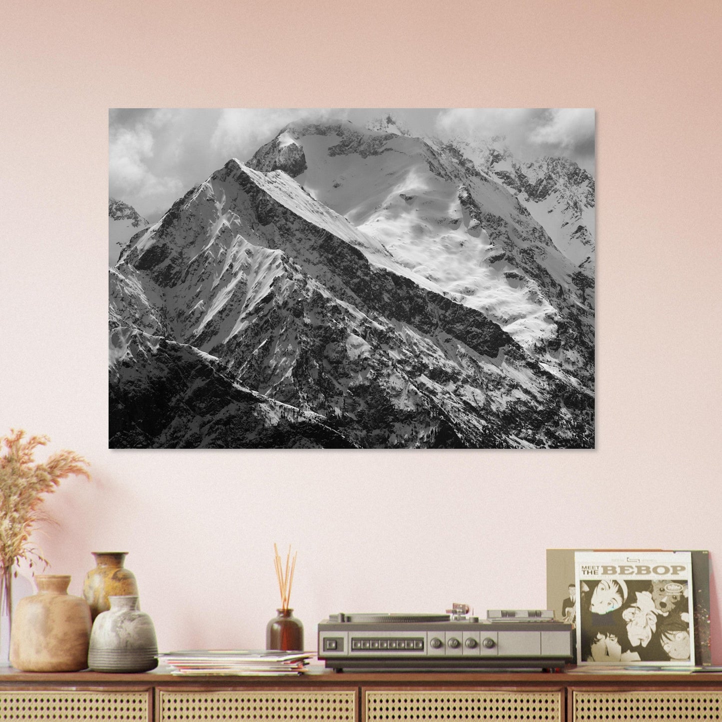 Tableau photo Photo du Pic Blanc, Alpe d'Huez - Noir & Blanc — tirage aluminium Dibond mat, fabrication française, prêt à accrocher