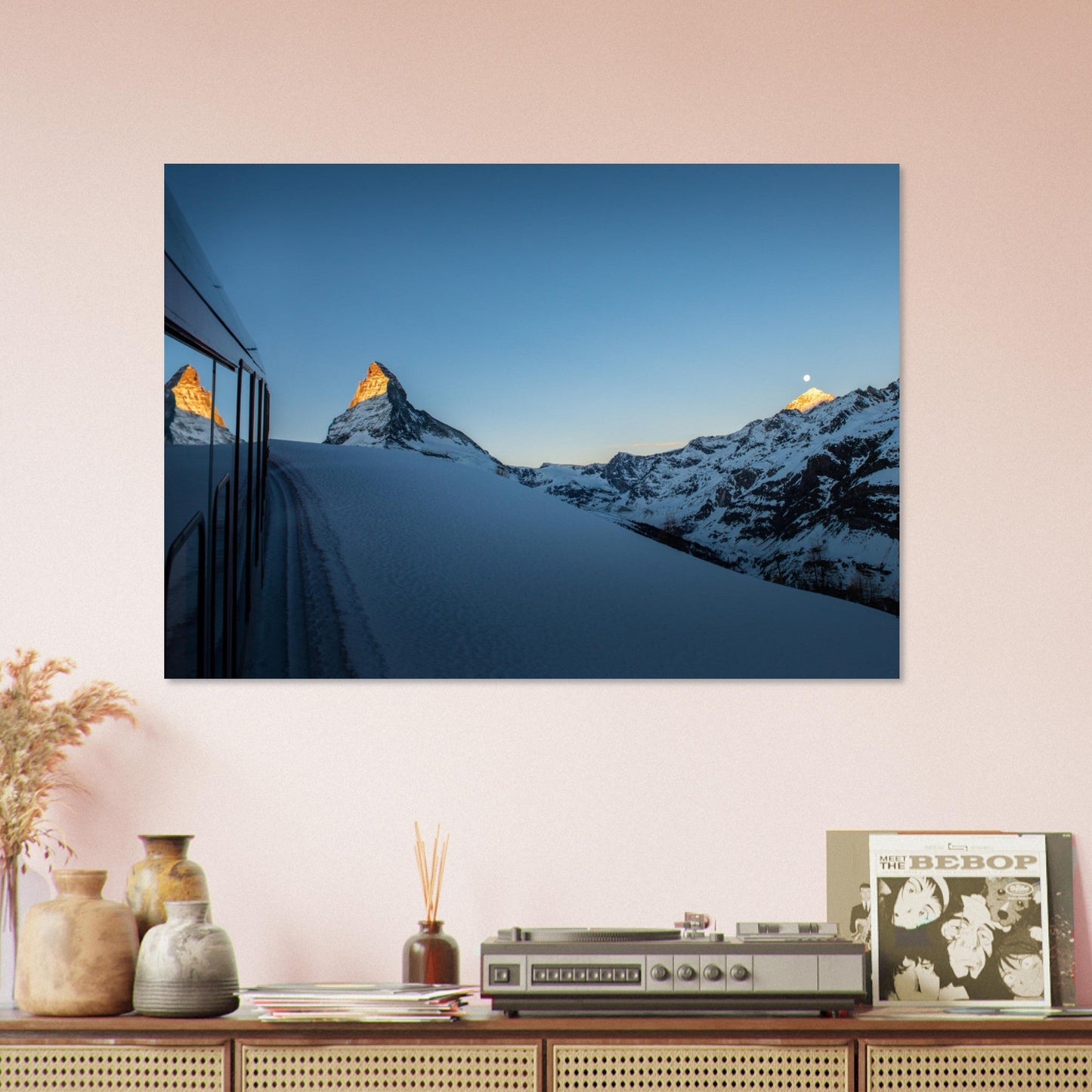 Tableau photo Photo du reflet du Cervin dans le train Gornergrat à Zermatt — tirage aluminium Dibond mat, fabrication française, prêt à accrocher