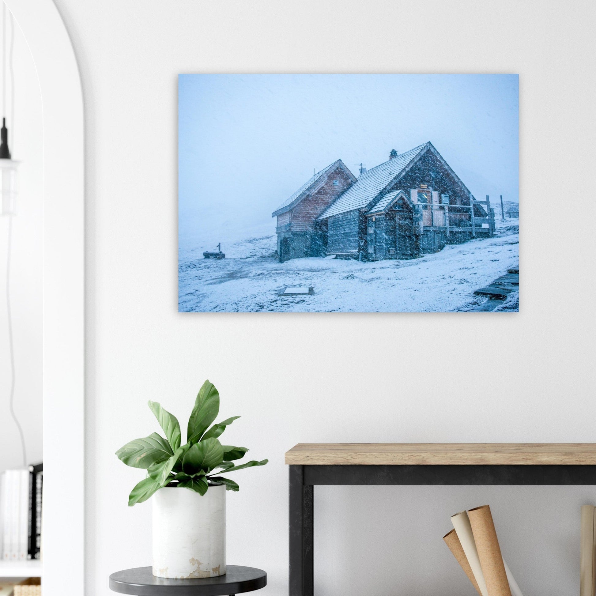 Vente Photo du refuge de la Valette sous une tempête de neige - Tableau photo alu montagne