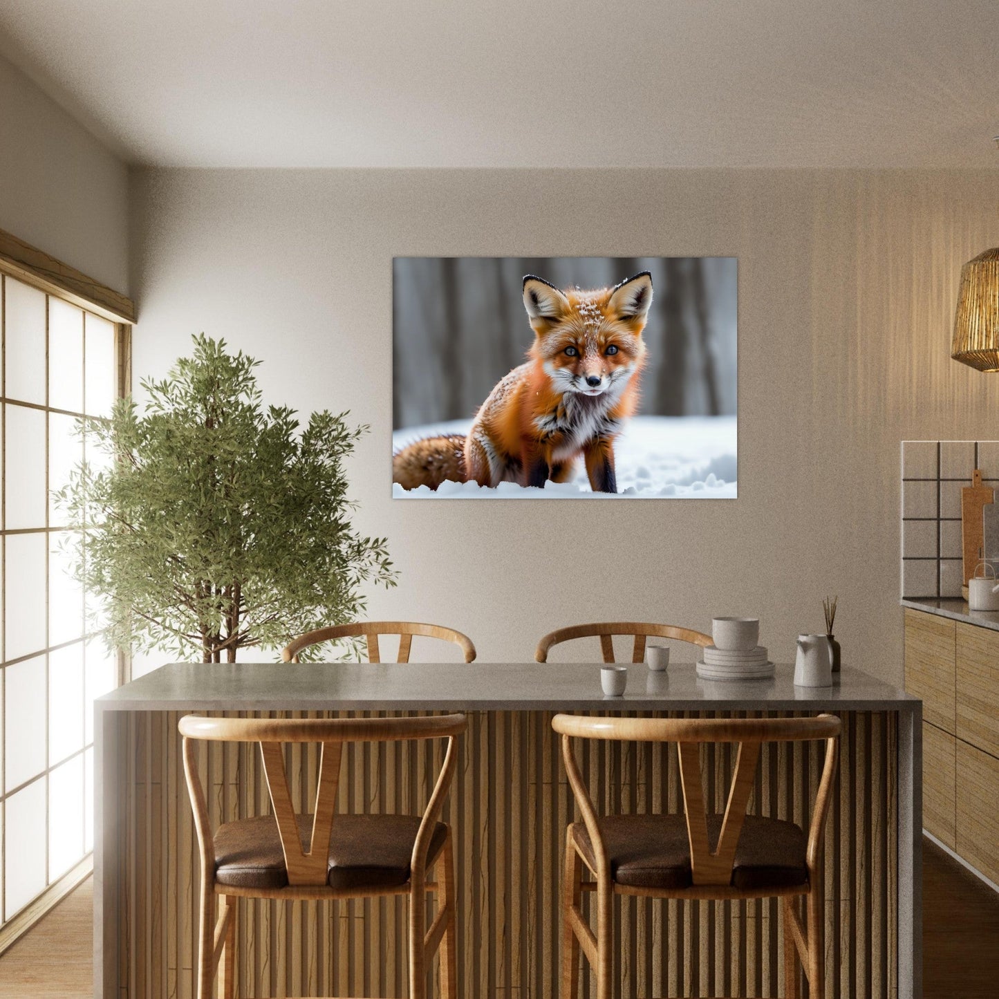 Tableau photo Photo d'un bébé renard dans la neige — tirage aluminium Dibond mat, fabrication française, prêt à accrocher