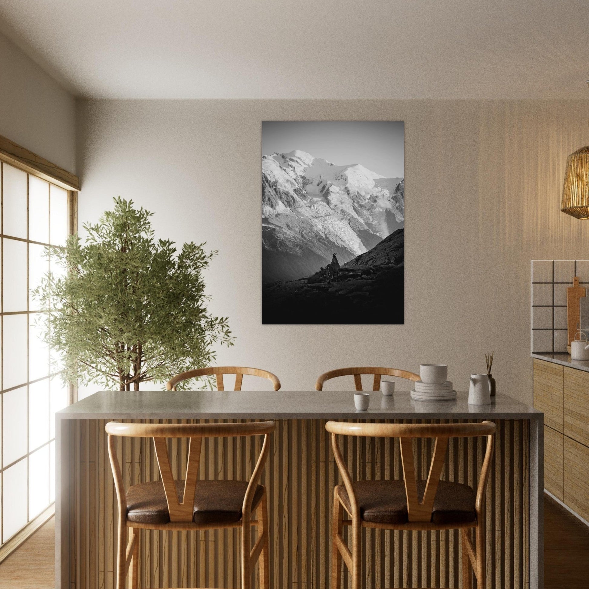 Vente Photo d'un bouquetin face Mont-Blanc - Noir & Blanc - Tableau photo alu montagne