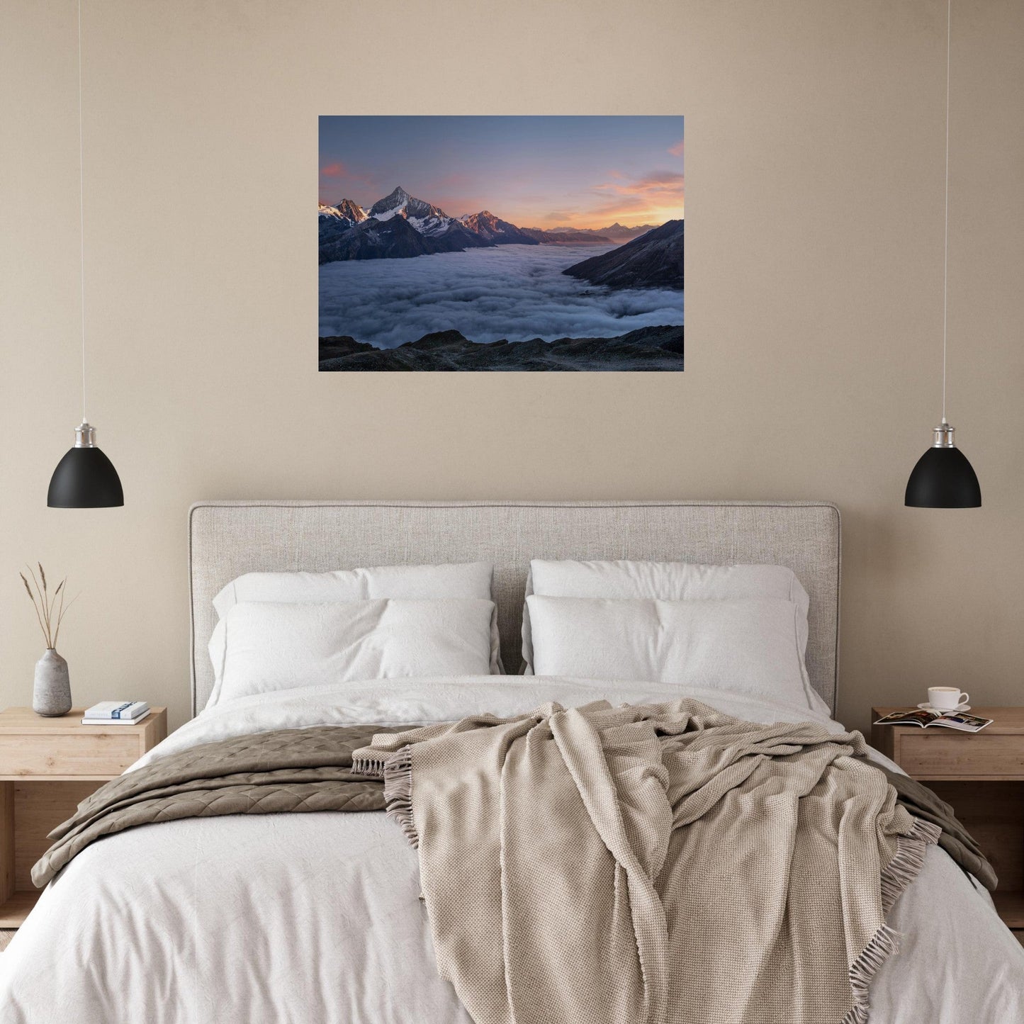 Tableau photo Photo d'un coucher de soleil et mer de nuage, Weisshorn, Randa, Suisse — tirage aluminium Dibond mat, fabrication française, prêt à accrocher