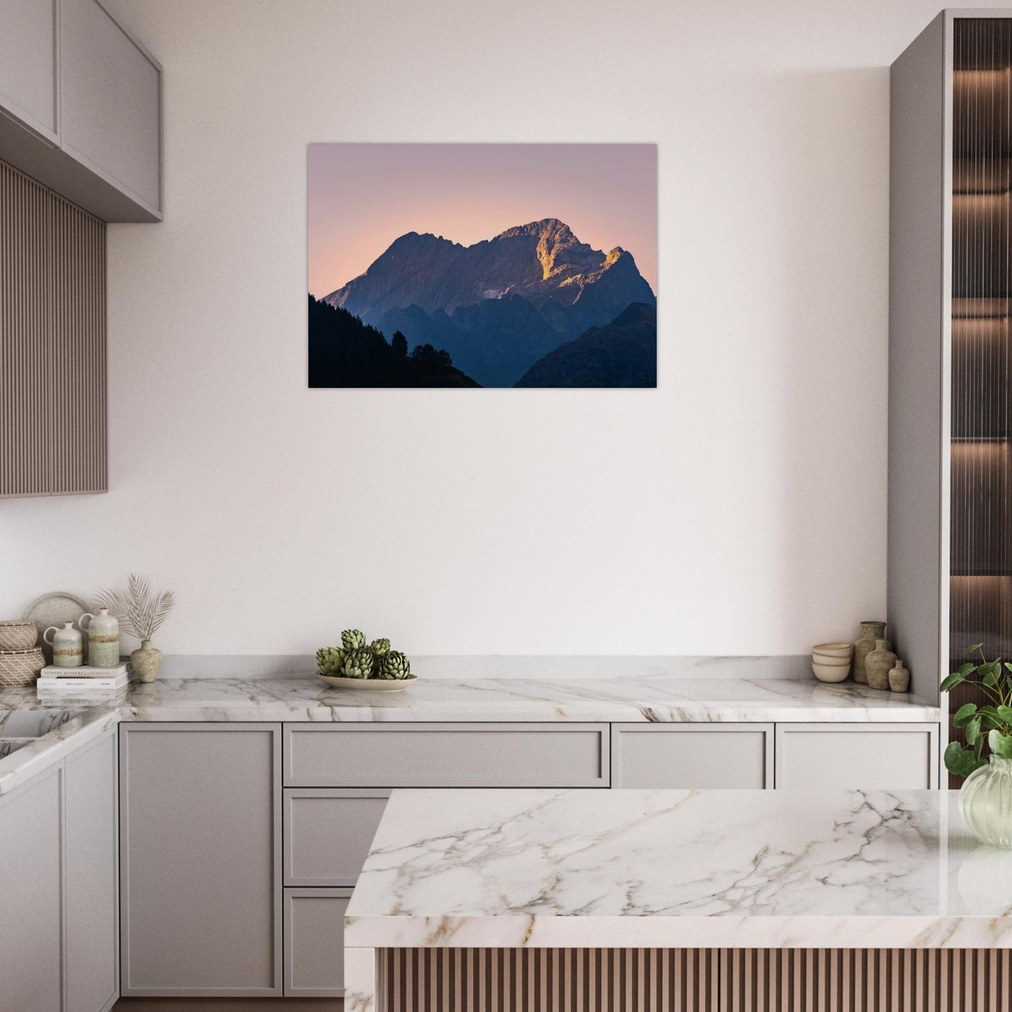 Tableau photo Photo d'un coucher de soleil sur la barre des Ecrins — tirage aluminium Dibond mat, fabrication française, prêt à accrocher