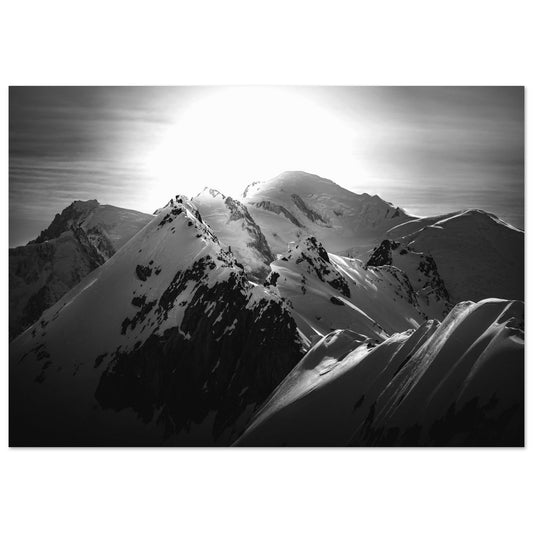 Vente Photo d'un coucher de soleil sur l'Aiguille Crochue et le Mont-Blanc - Noir & Blanc - Tableau photo alu montagne