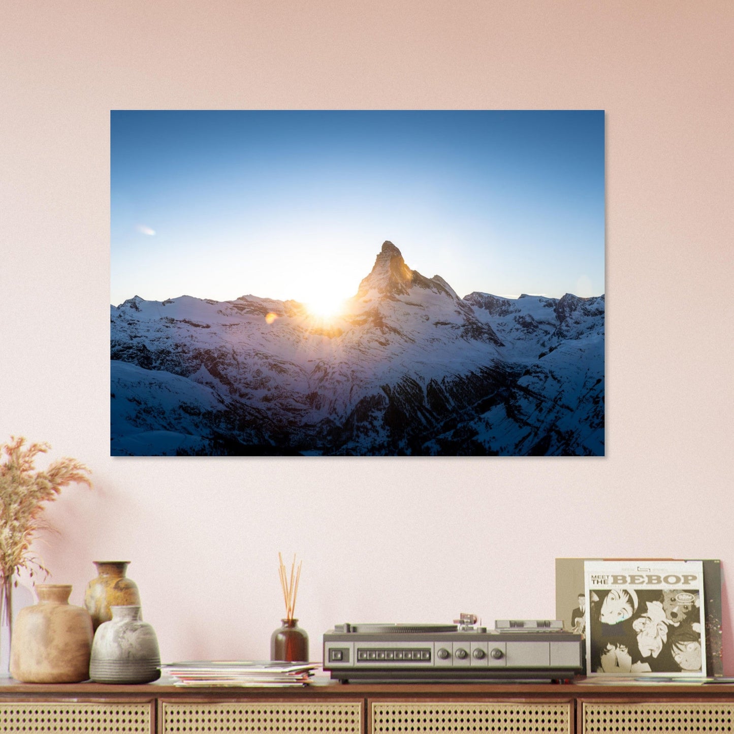 Tableau photo Photo d'un coucher de soleil sur le Cervin, Alpes Suisse — tirage aluminium Dibond mat, fabrication française, prêt à accrocher