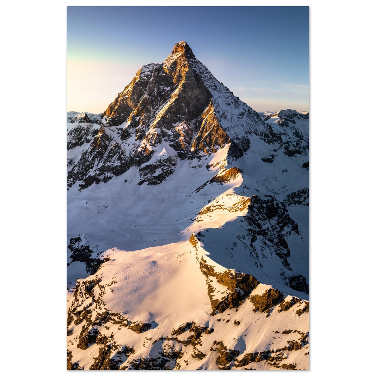 Vente Photo d'un coucher de soleil sur le Cervin, frontière Italie - Suisse - Tableau photo alu montagne