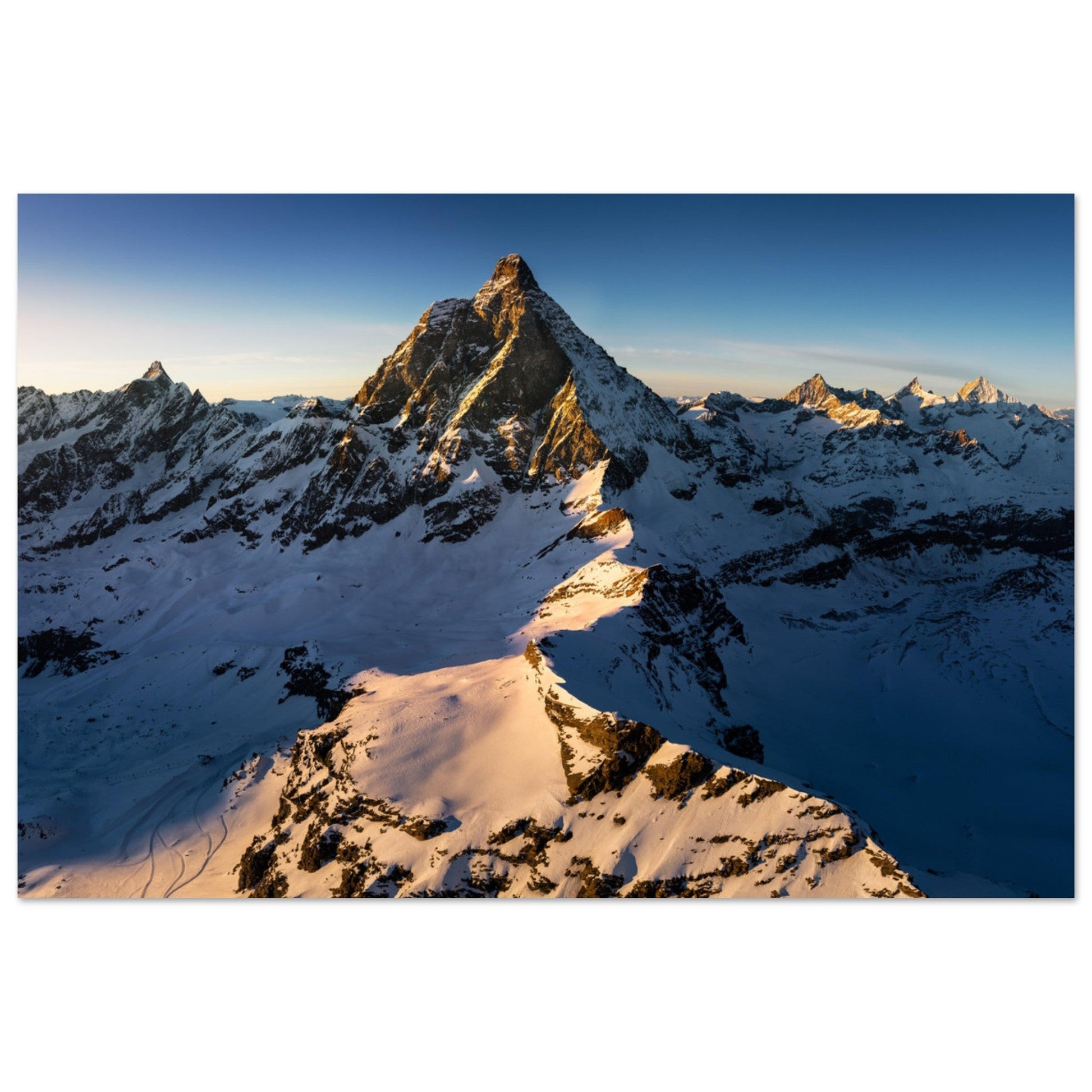 Vente Photo d'un coucher de soleil sur le Cervin, frontière Italie - Suisse - Tableau photo alu montagne