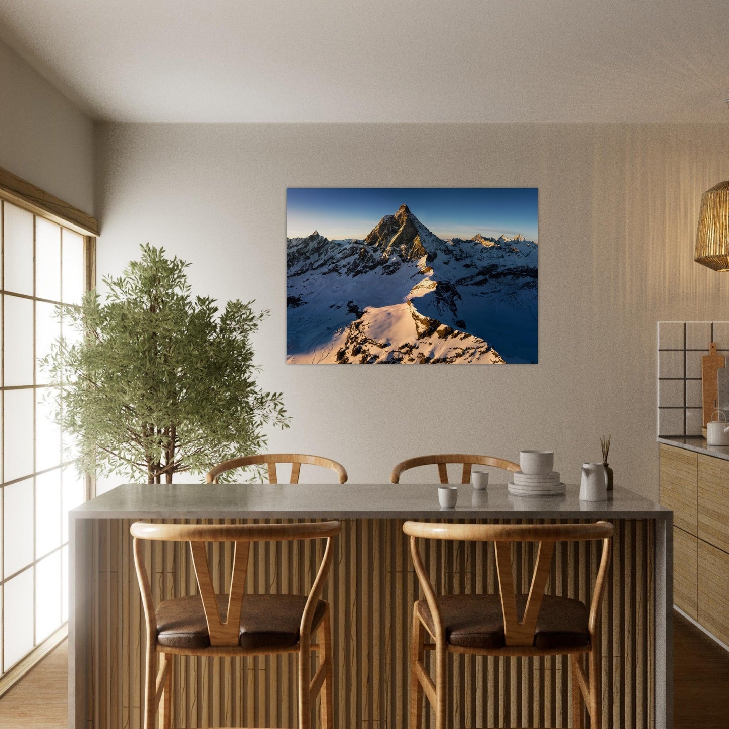 Tableau photo Photo d'un coucher de soleil sur le Cervin, frontière Italie - Suisse — tirage aluminium Dibond mat, fabrication française, prêt à accrocher