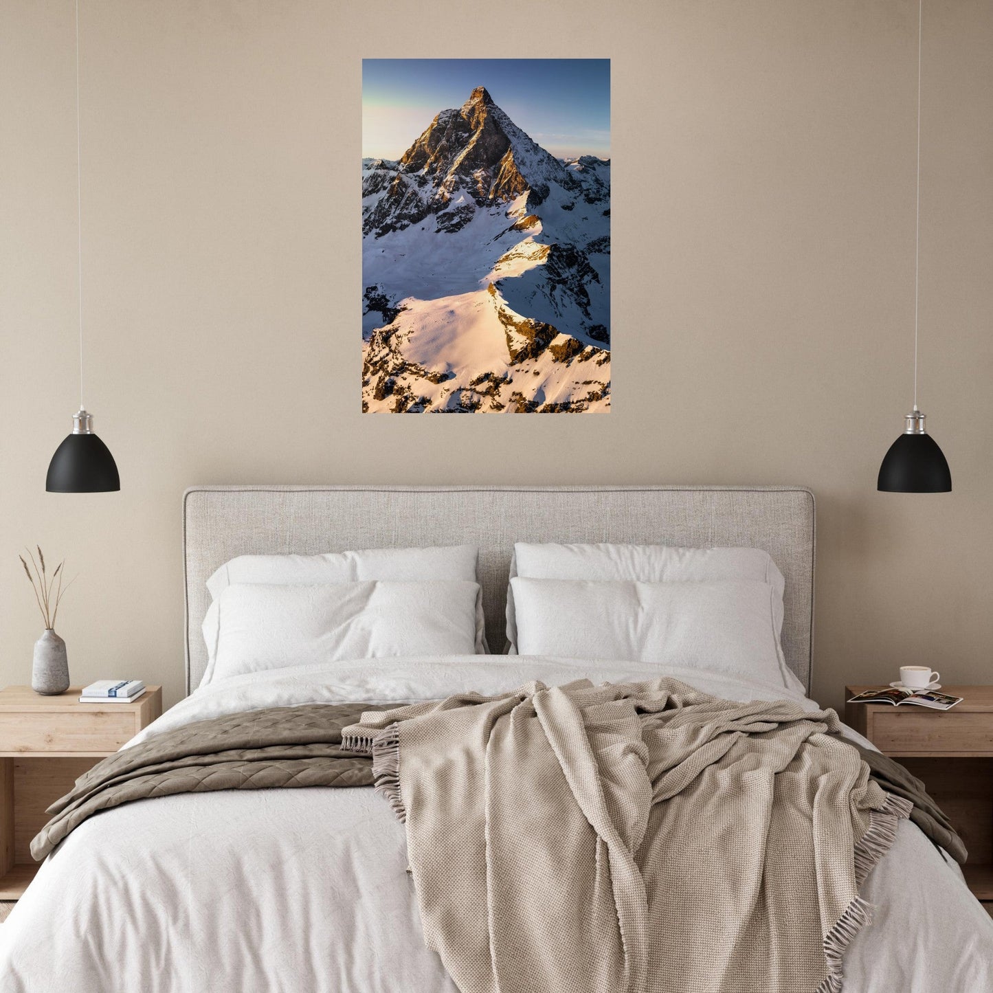 Tableau photo Photo d'un coucher de soleil sur le Cervin, frontière Italie - Suisse — tirage aluminium Dibond mat, fabrication française, prêt à accrocher