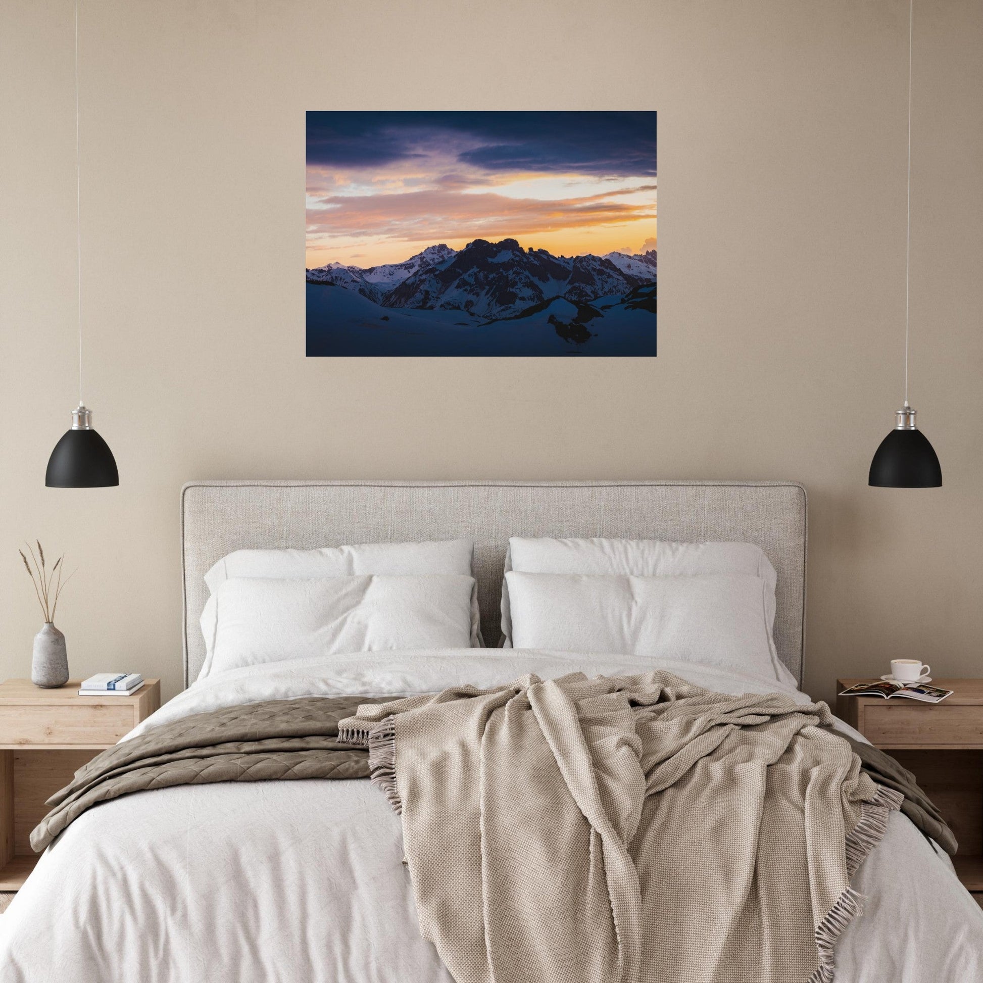 Vente Photo d'un coucher de soleil sur le Grand Marchet et les sommets de la Vanoise - Tableau photo alu montagne