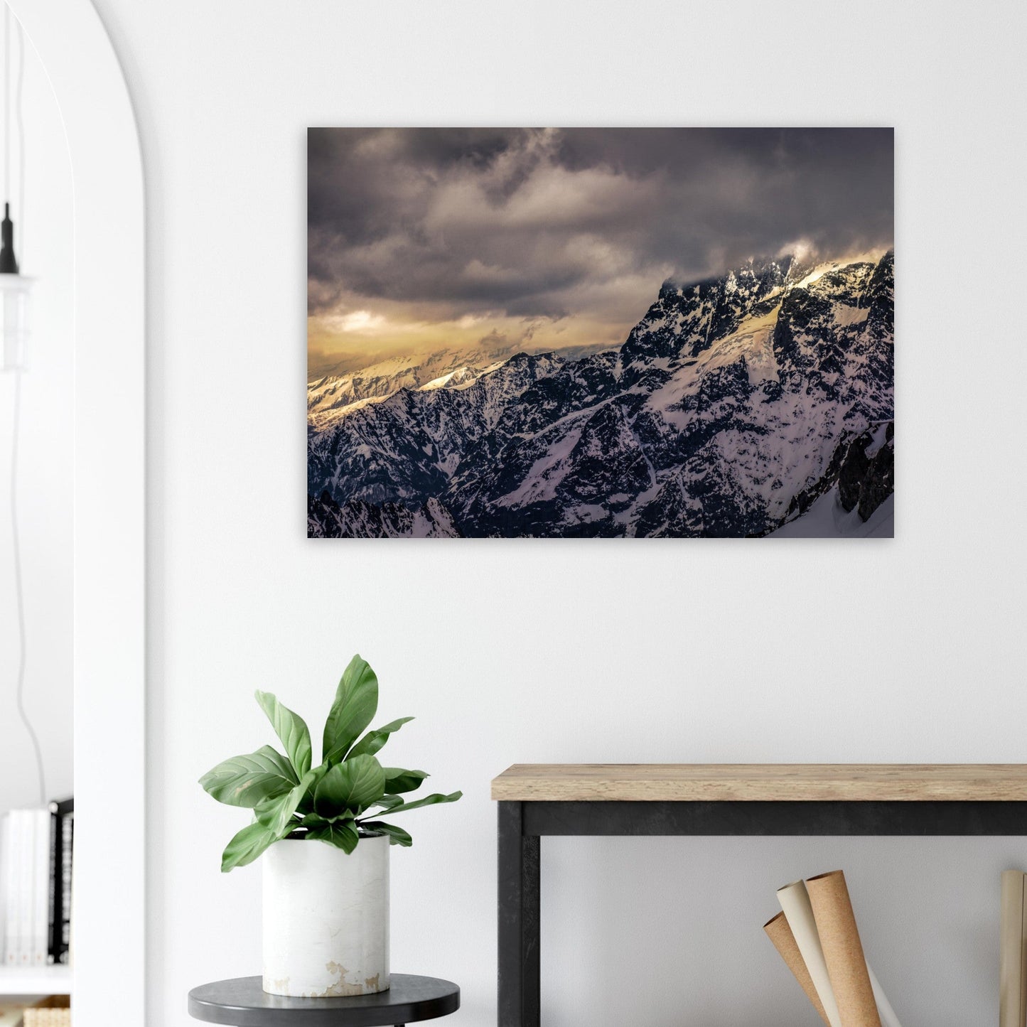 Tableau photo Photo d'un coucher de soleil sur le Mont Pelvoux et ses glaciers, Massif des Ecrins — tirage aluminium Dibond mat, fabrication française, prêt à accrocher