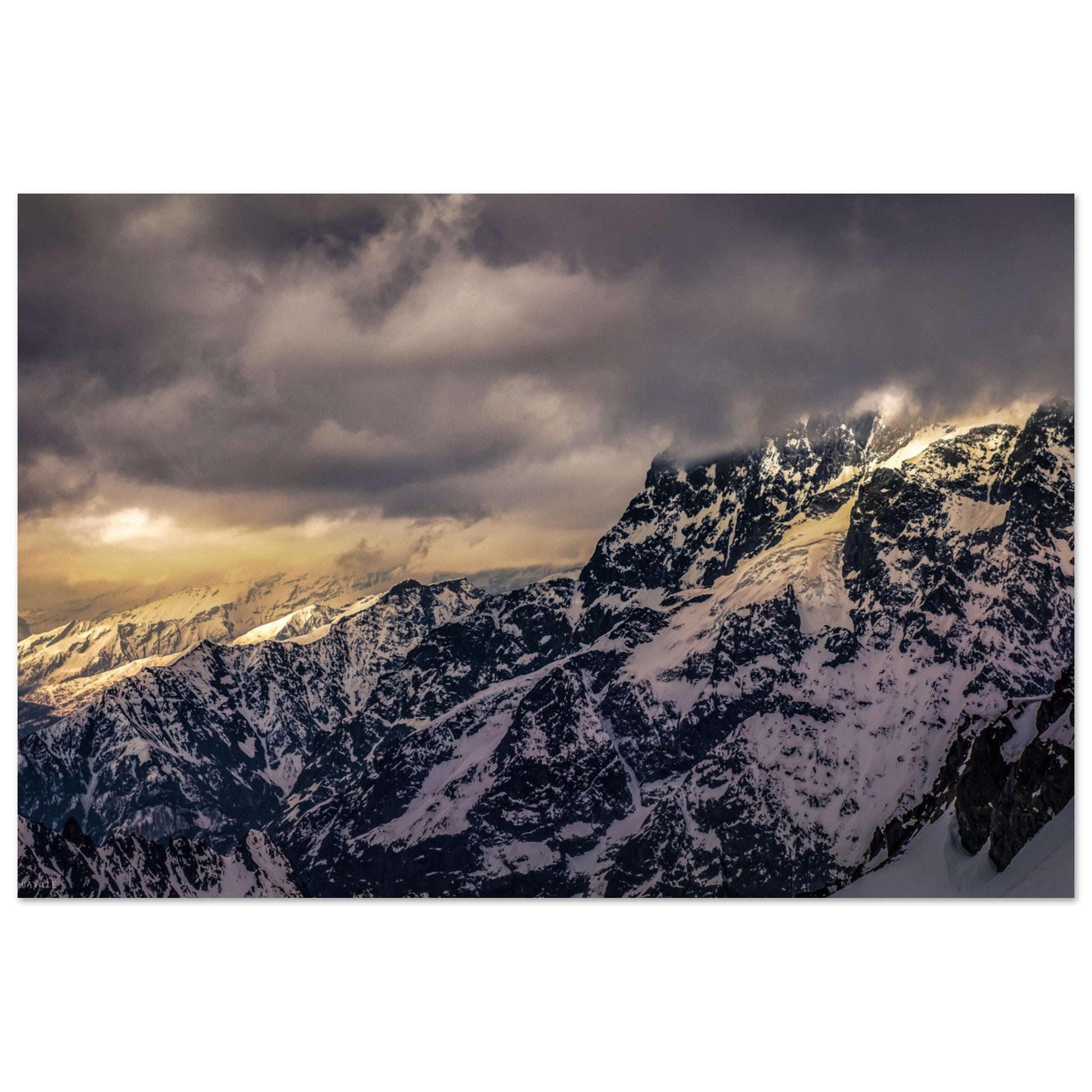 Vente Photo d'un coucher de soleil sur le Mont Pelvoux et ses glaciers, Massif des Ecrins - Tableau photo alu montagne