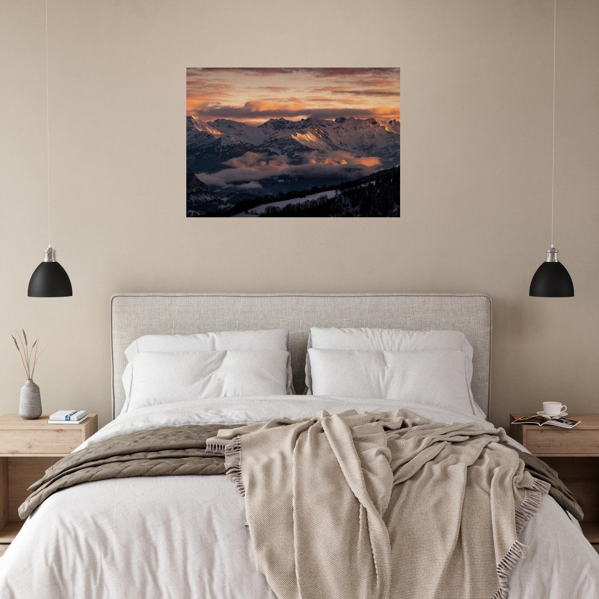 Vente Photo d'un coucher de soleil sur les sommets du Massif de Belledonnes - Tableau photo alu montagne