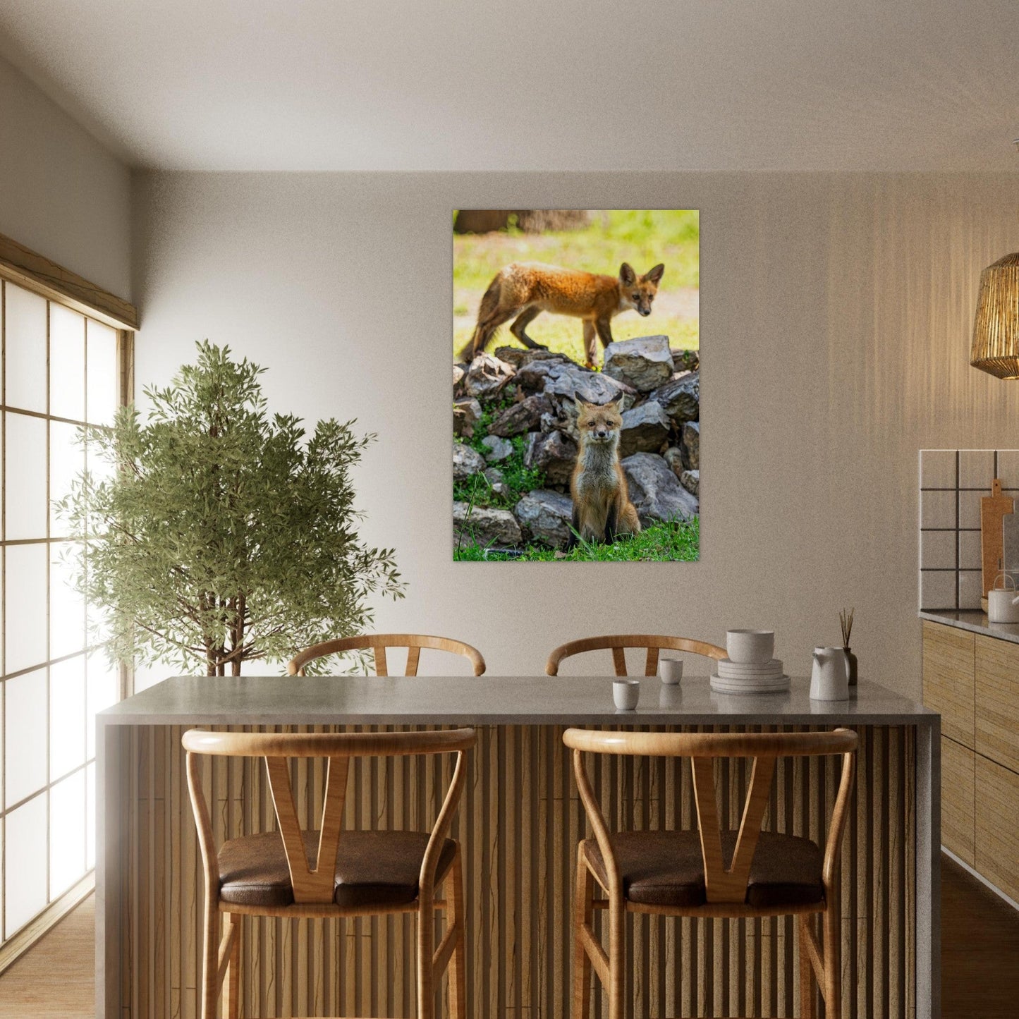 Tableau photo Photo d'un couple de renards — tirage aluminium Dibond mat, fabrication française, prêt à accrocher