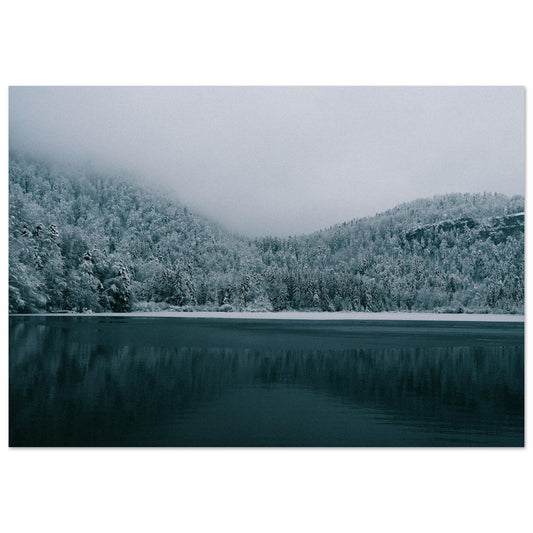Vente Photo d'un lac et d'une foret enneigée en hiver, Jura #1 - Tableau photo alu montagne