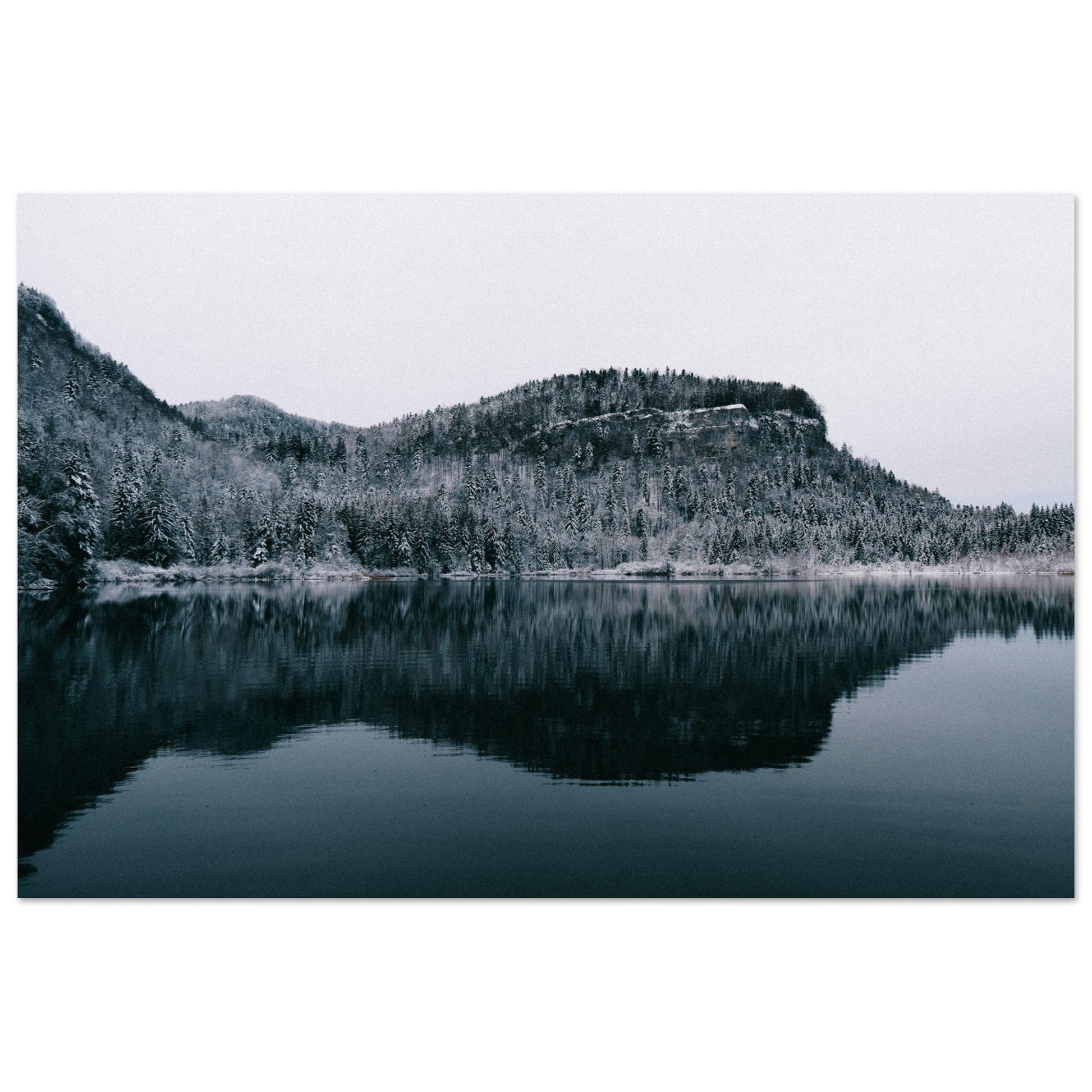 Vente Photo d'un lac et d'une foret enneigée en hiver, Jura #2 - Tableau photo alu montagne