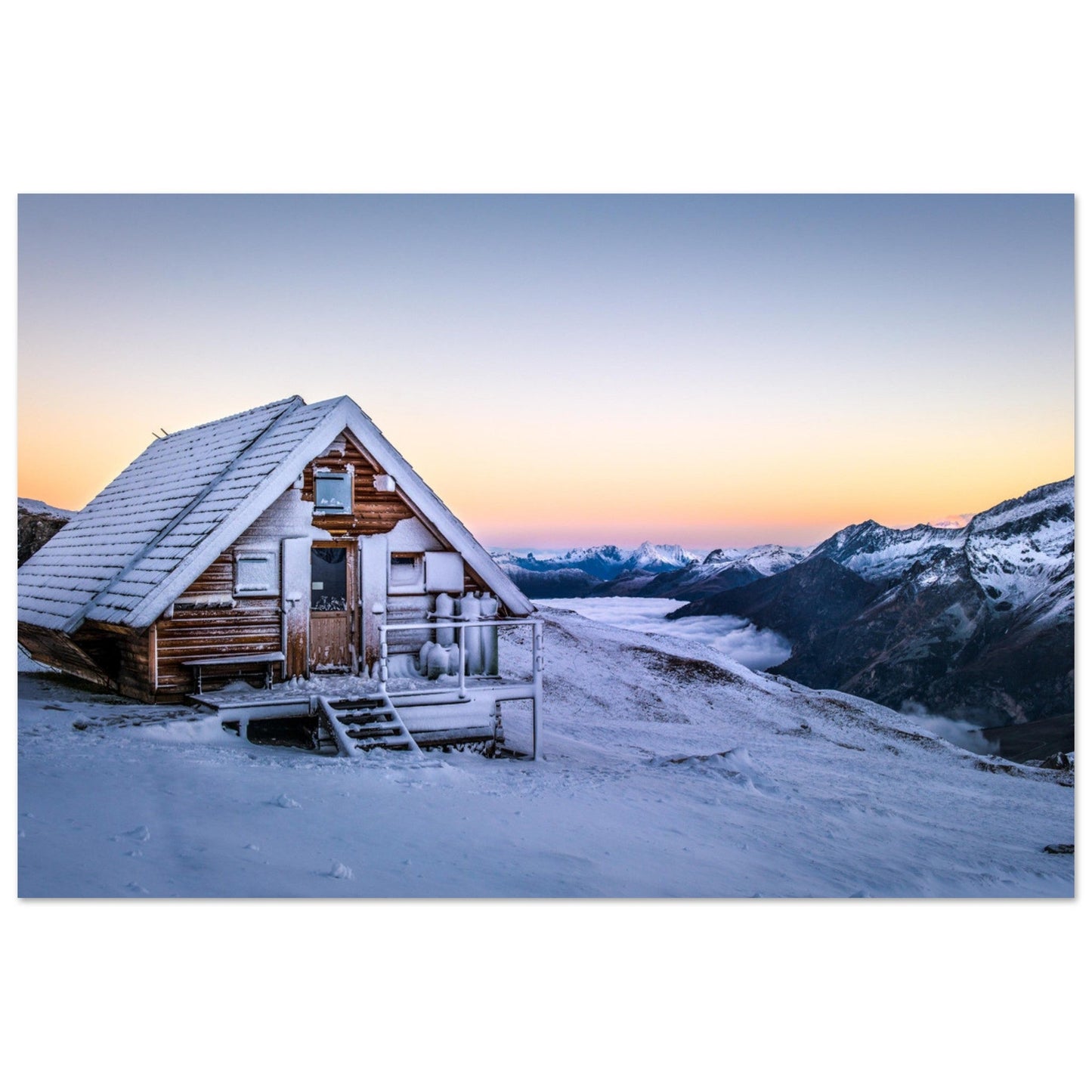 Vente Photo d'un lever de soleil sur le refuge de la Vanoise - Tableau photo alu montagne
