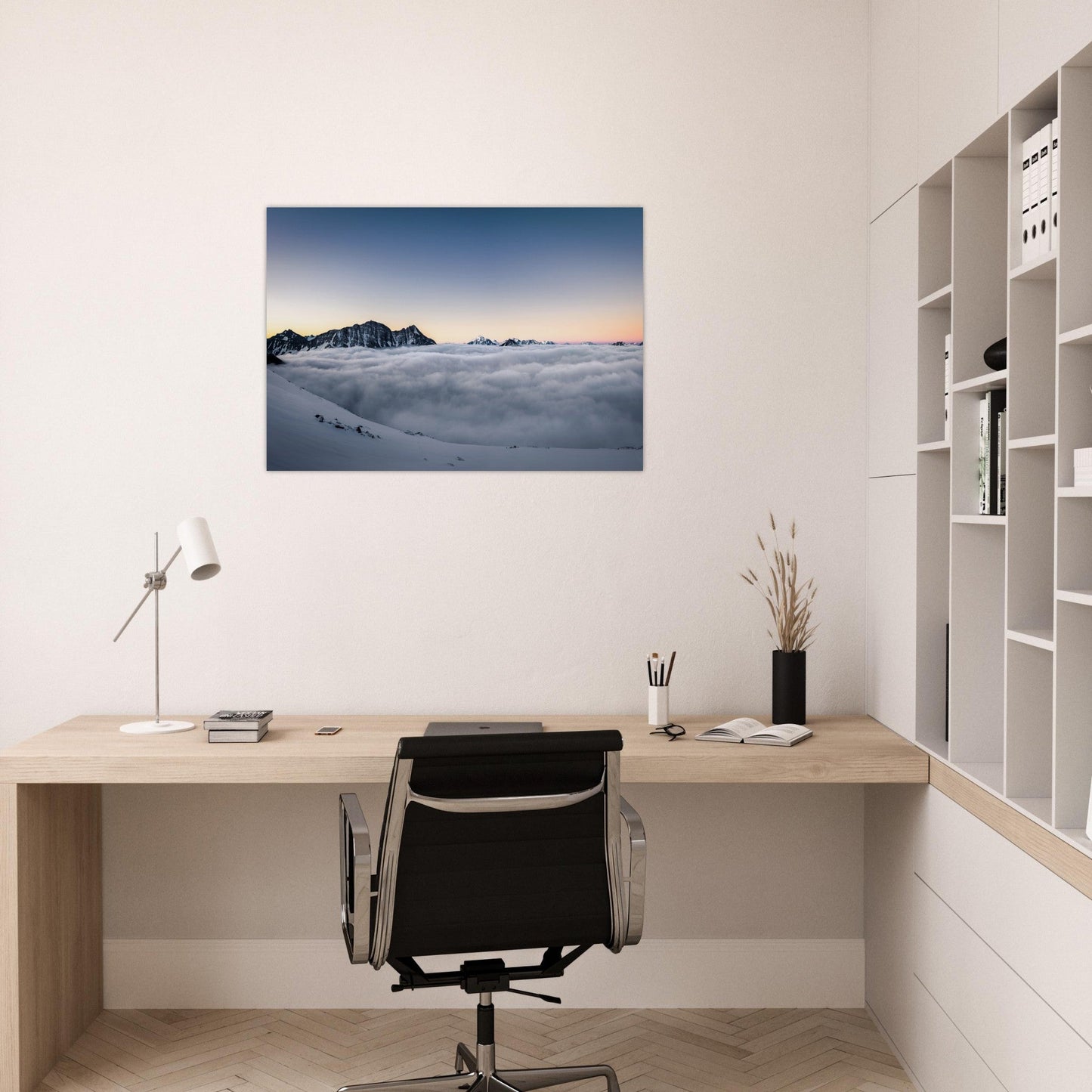 Tableau photo Photo d'un lever de soleil sur une mer de nuage, Grande Casse et la Montagne de la Seigne — tirage aluminium Dibond mat, fabrication française, prêt à accrocher