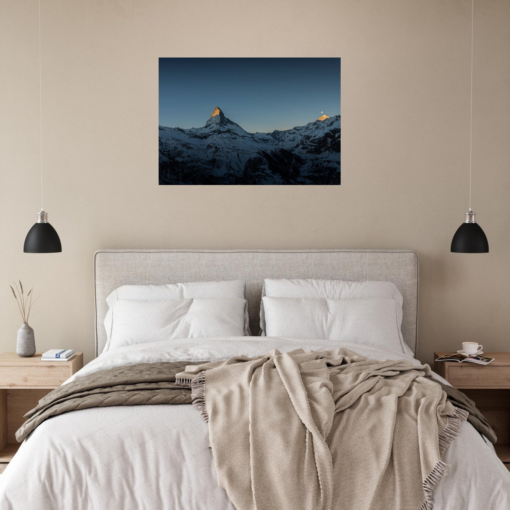 Vente Photo d'un lever soleil sur le Cervin et la lune, Suisse - Tableau photo alu montagne