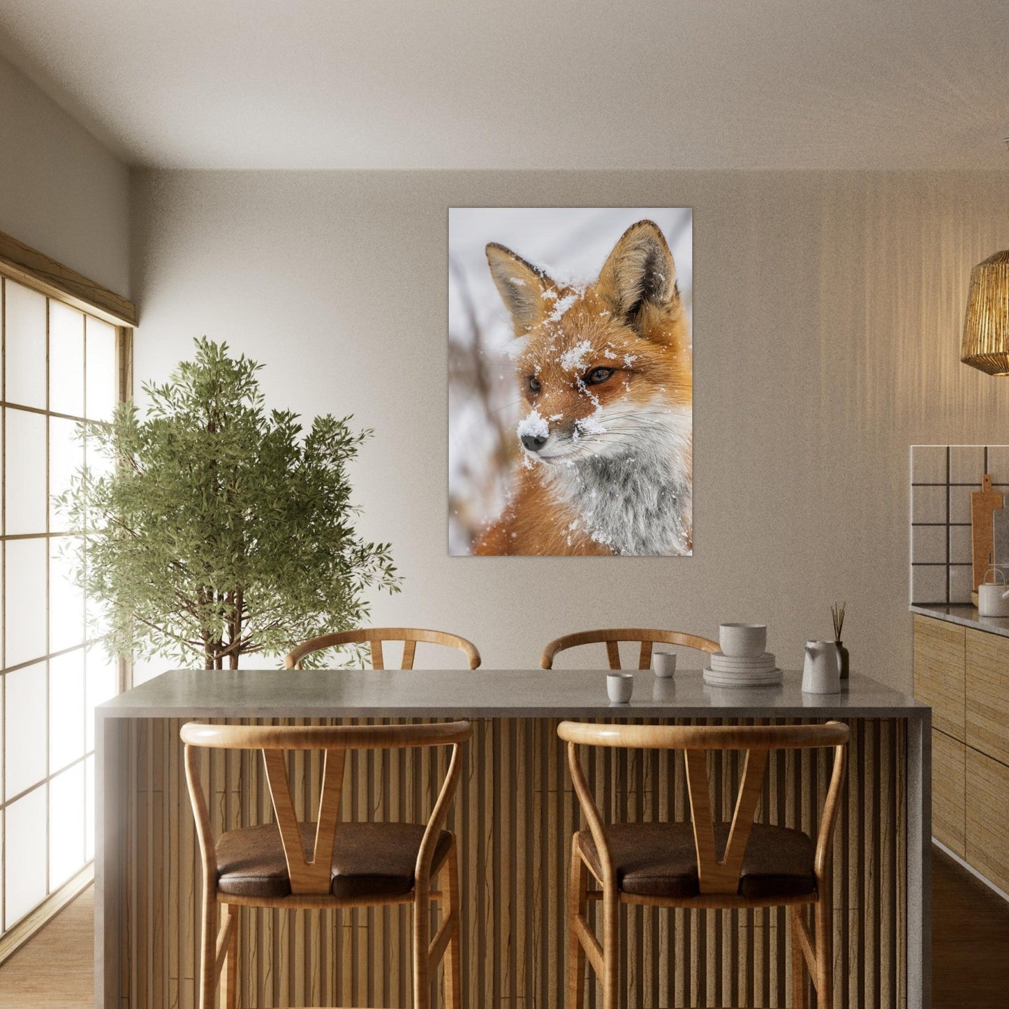 Tableau photo Photo d'un portrait de renard dans la neige — tirage aluminium Dibond mat, fabrication française, prêt à accrocher