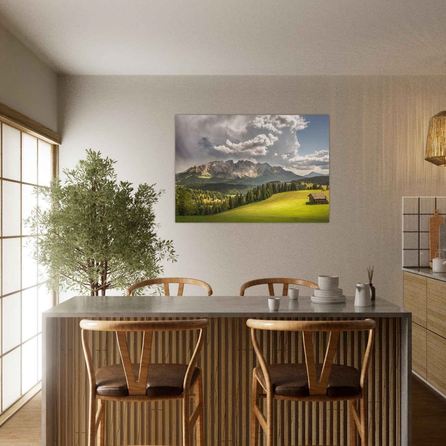 Tableau photo Photo d'un pré au pied du Carezza Gruppo del Catinaccio, Dolomites — tirage aluminium Dibond mat, fabrication française, prêt à accrocher