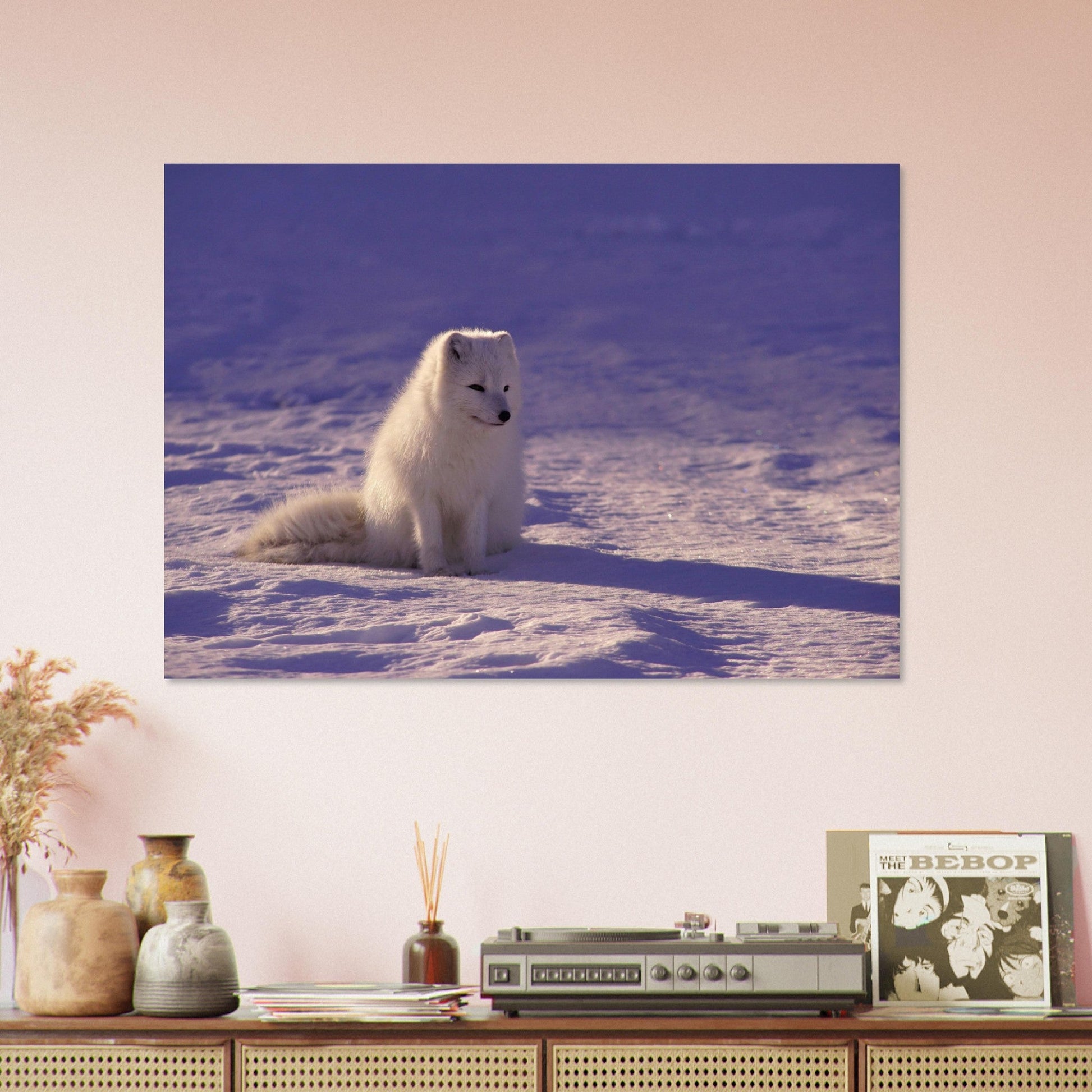 Vente Photo d'un renard blanc dans la neige - Tableau photo alu montagne