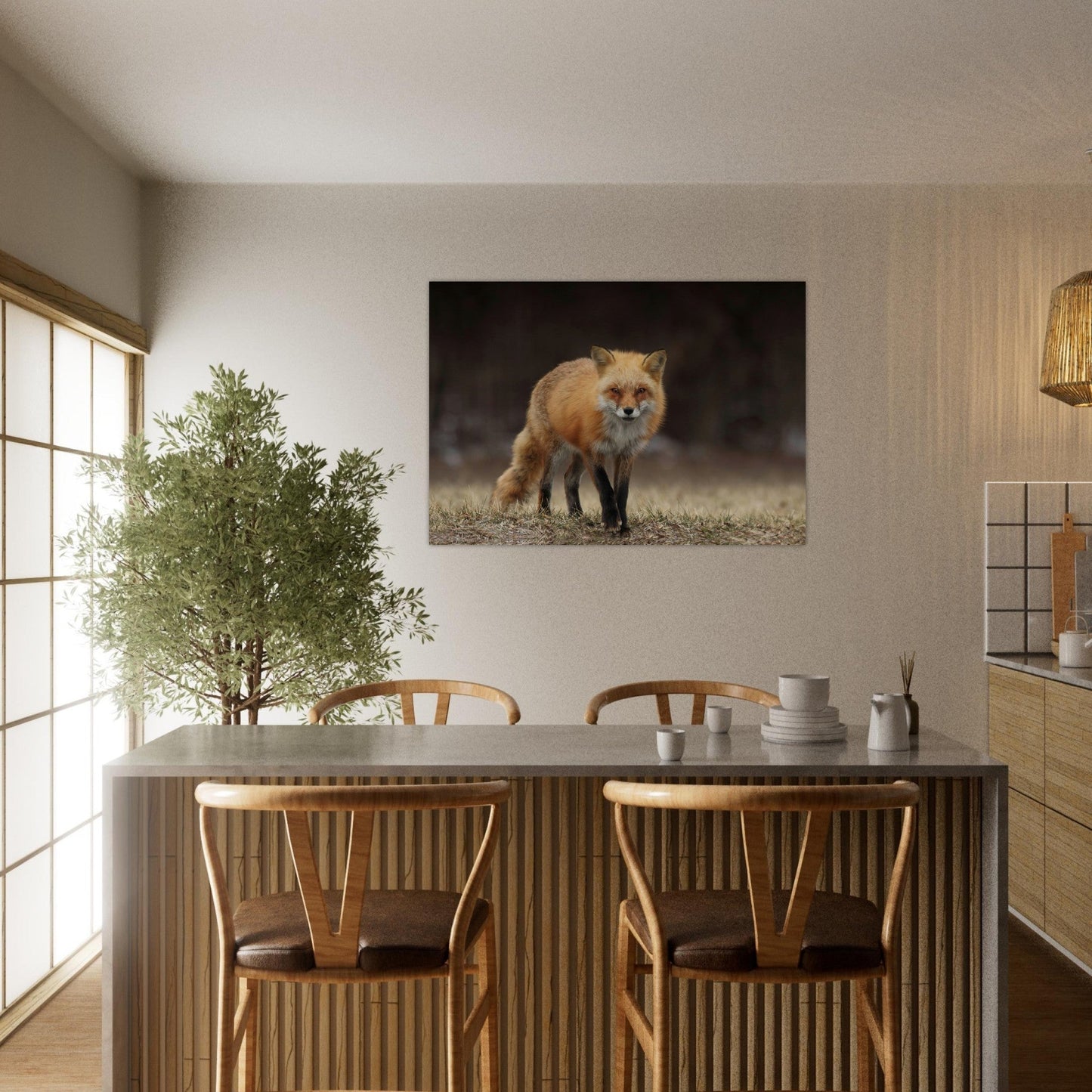 Tableau photo Photo d'un renard dans la foret 3 — tirage aluminium Dibond mat, fabrication française, prêt à accrocher