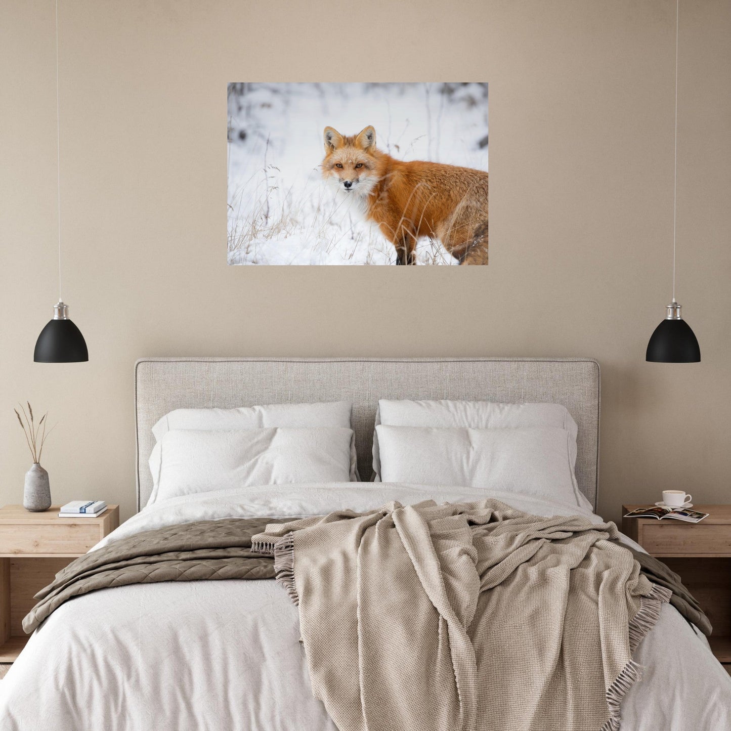 Tableau photo Photo d'un renard dans la neige — tirage aluminium Dibond mat, fabrication française, prêt à accrocher