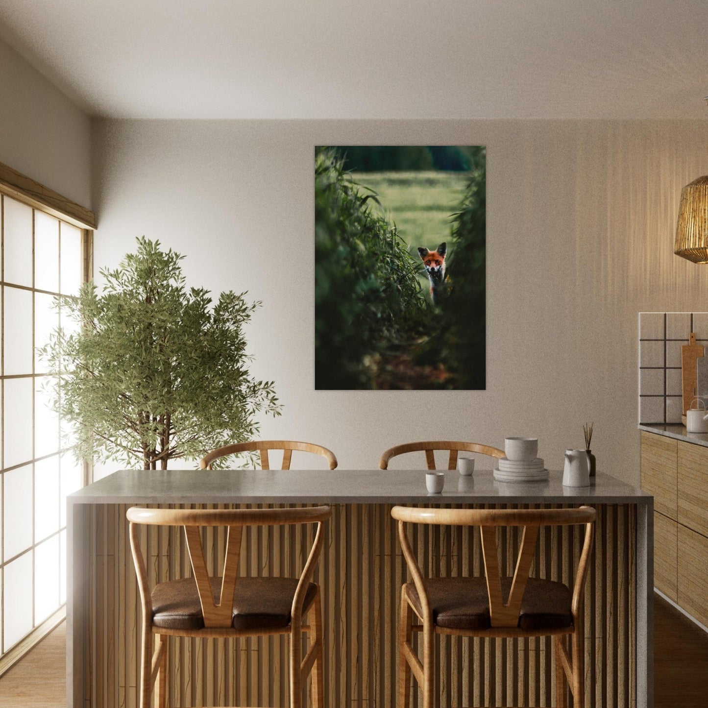 Tableau photo Photo d'un renard en lisière de foret — tirage aluminium Dibond mat, fabrication française, prêt à accrocher