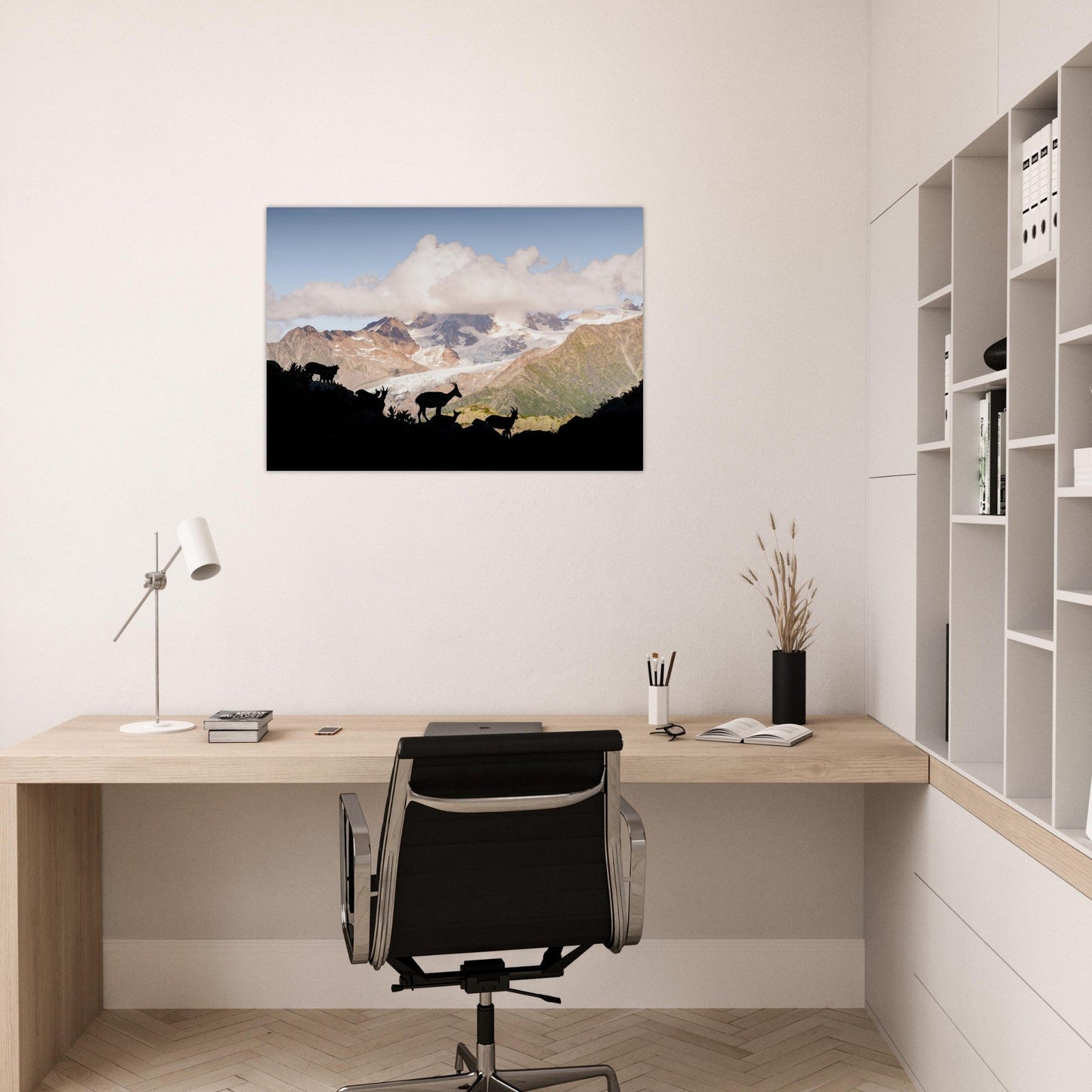 Tableau photo Photo d'une familles de bouquetins dans les Aiguilles Rouges — tirage aluminium Dibond mat, fabrication française, prêt à accrocher
