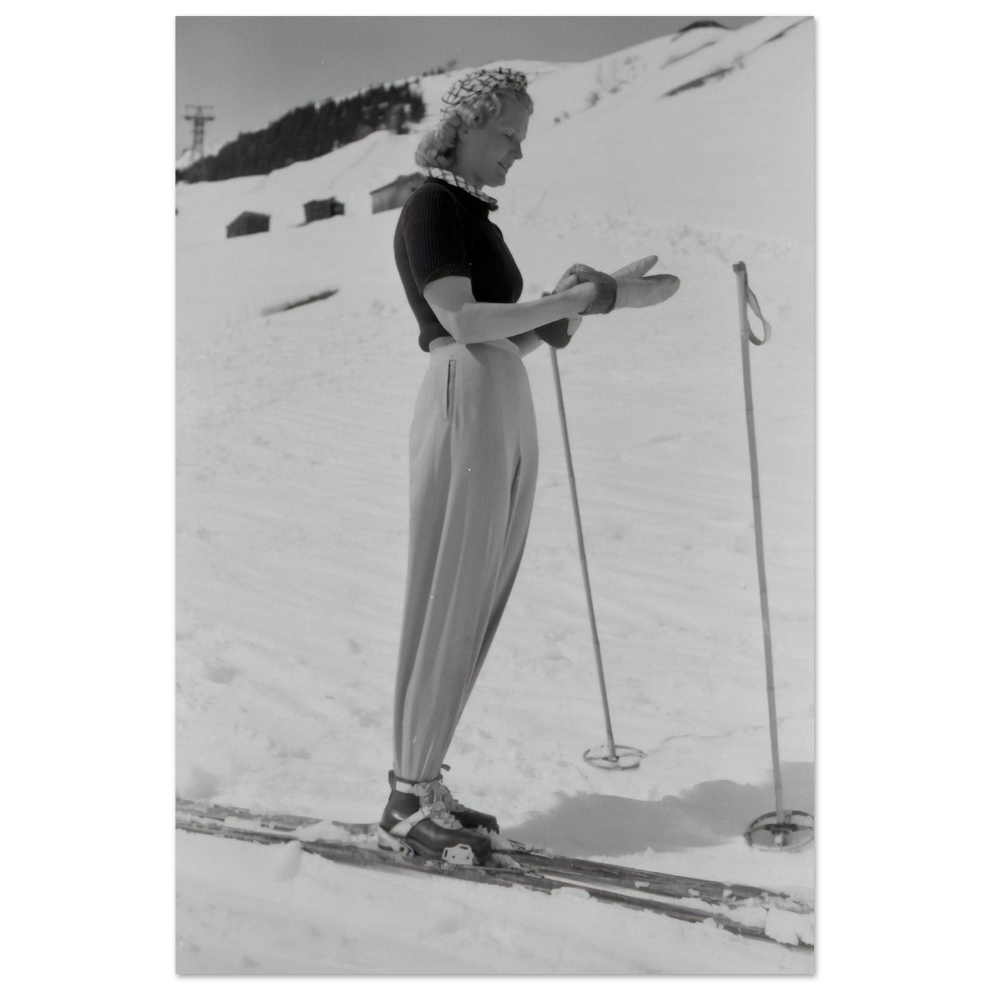 Vente Photo rétro femme en ski Alpes - Vintage - Tableau photo alu montagne