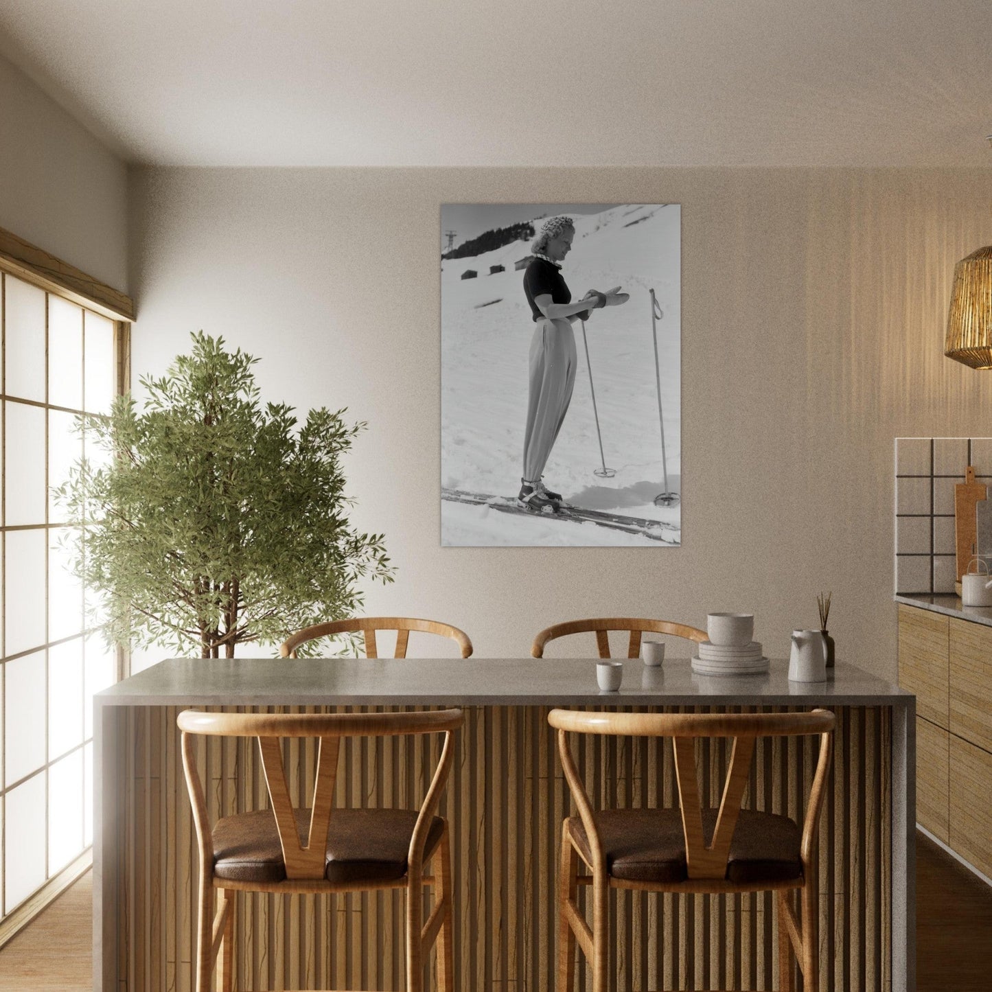 Tableau photo Photo rétro femme en ski Alpes - Vintage — tirage aluminium Dibond mat, fabrication française, prêt à accrocher