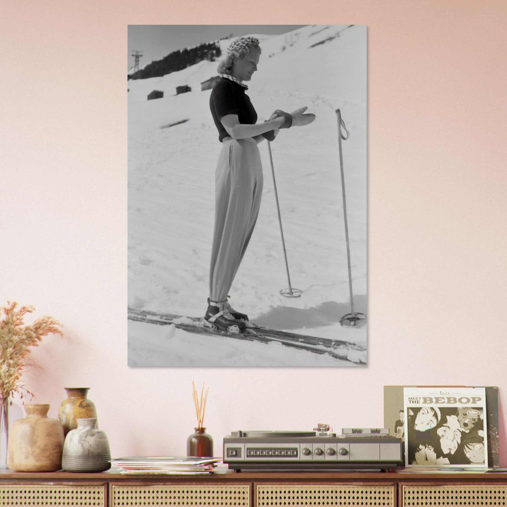 Vente Photo rétro femme en ski Alpes - Vintage - Tableau photo alu montagne